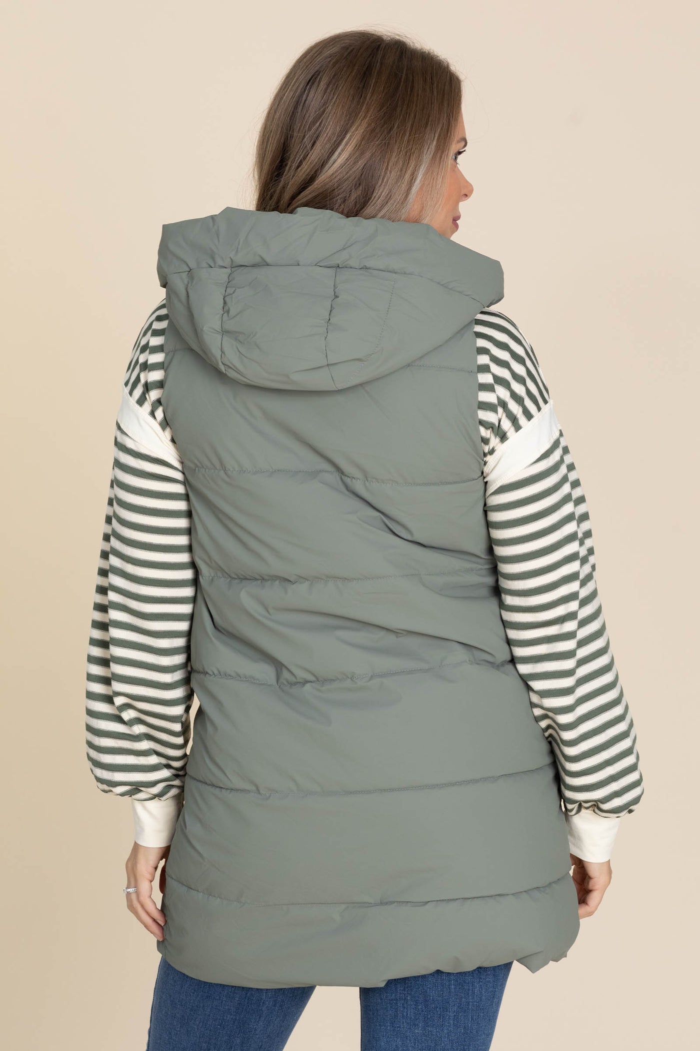 Hooded Long Quilted Puffer Vests