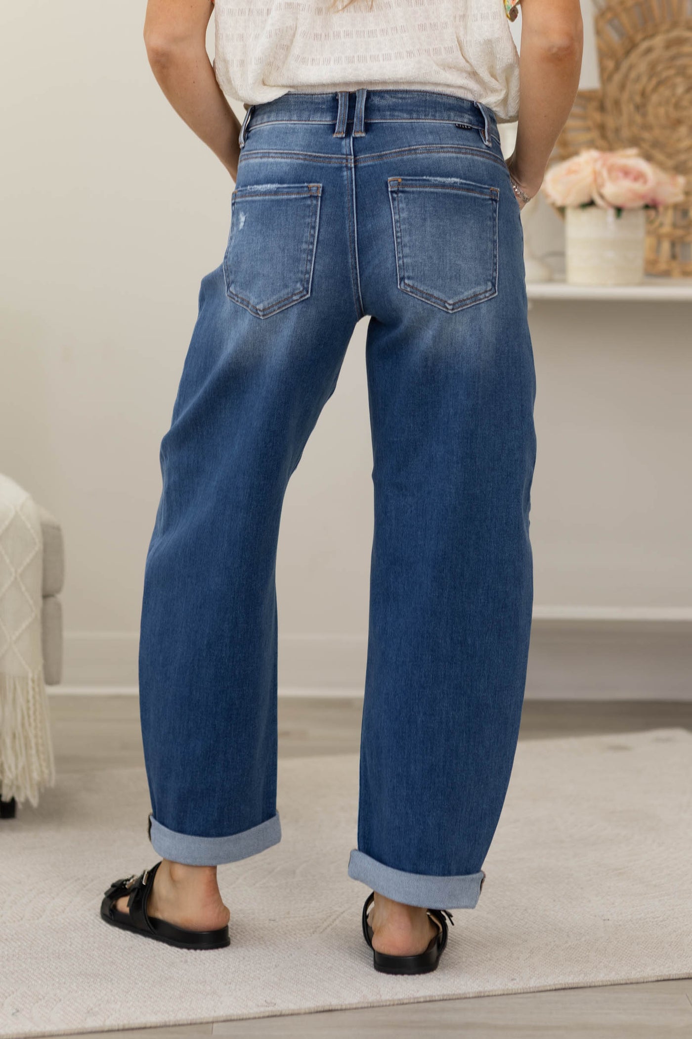 Risen Mid Rise Barrel Double Roll Up Jeans