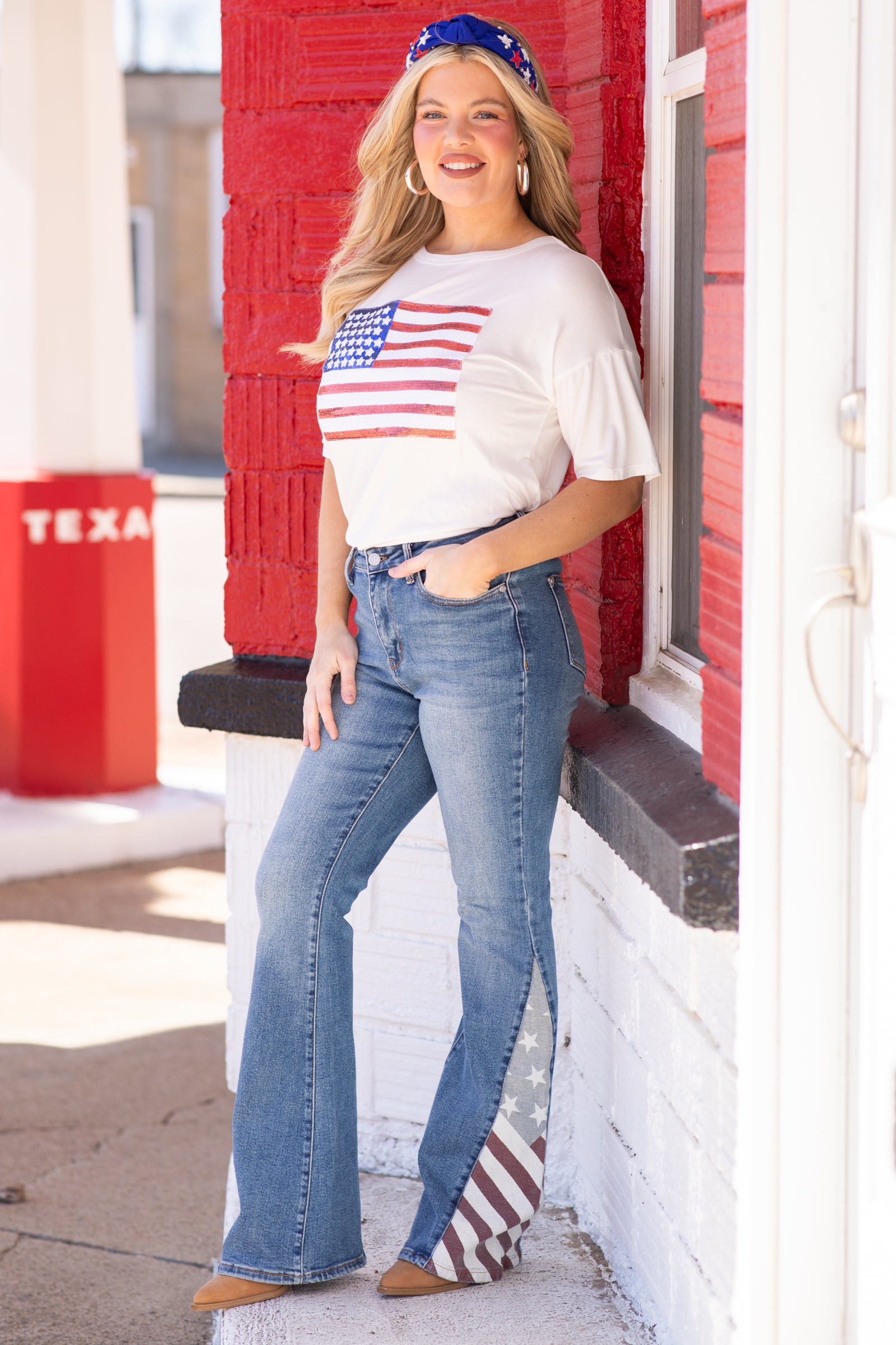 Judy Blue Americana Flag Print Flare Jeans · Filly Flair