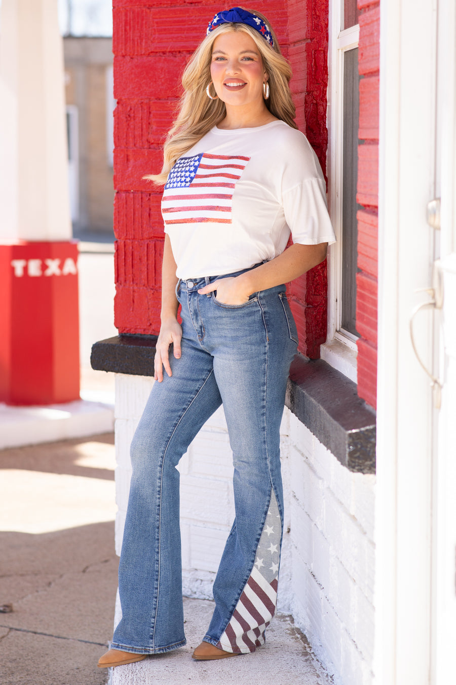Judy Blue Americana Flag Print Flare Jeans