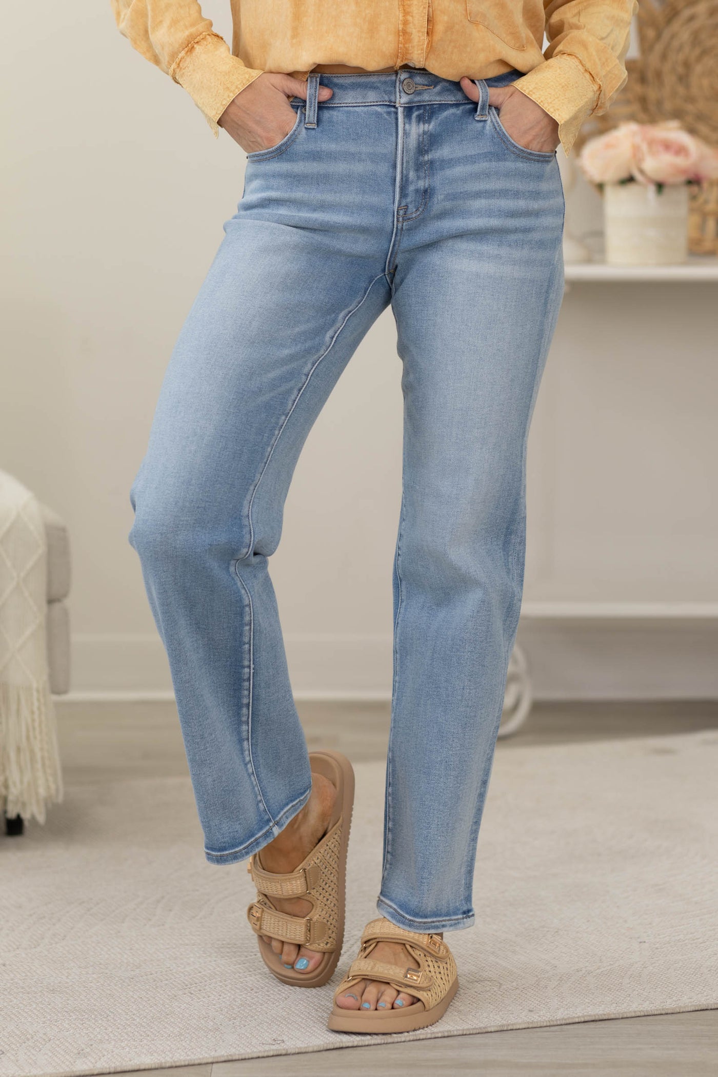 J21 Light Wash Mid Rise Straight Leg Jeans