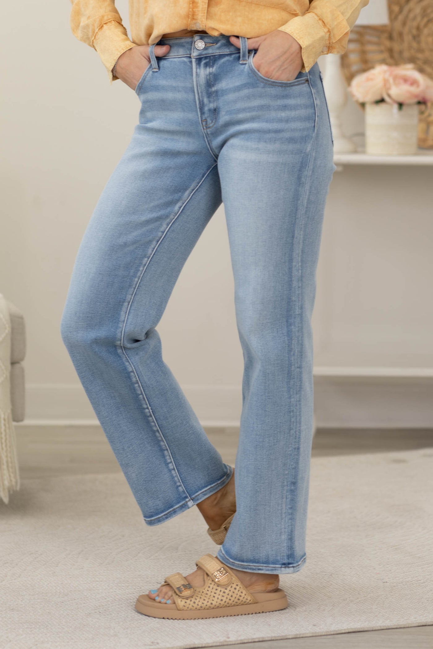 J21 Light Wash Mid Rise Straight Leg Jeans