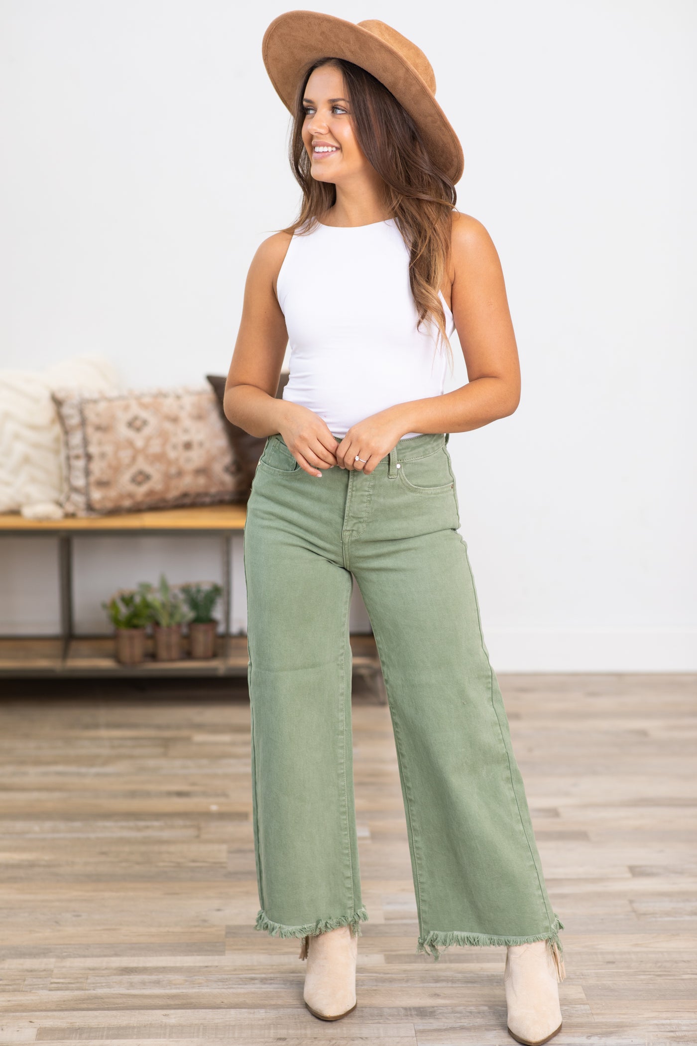 Risen Sage Wide Leg Tummy Control Jeans · Filly Flair