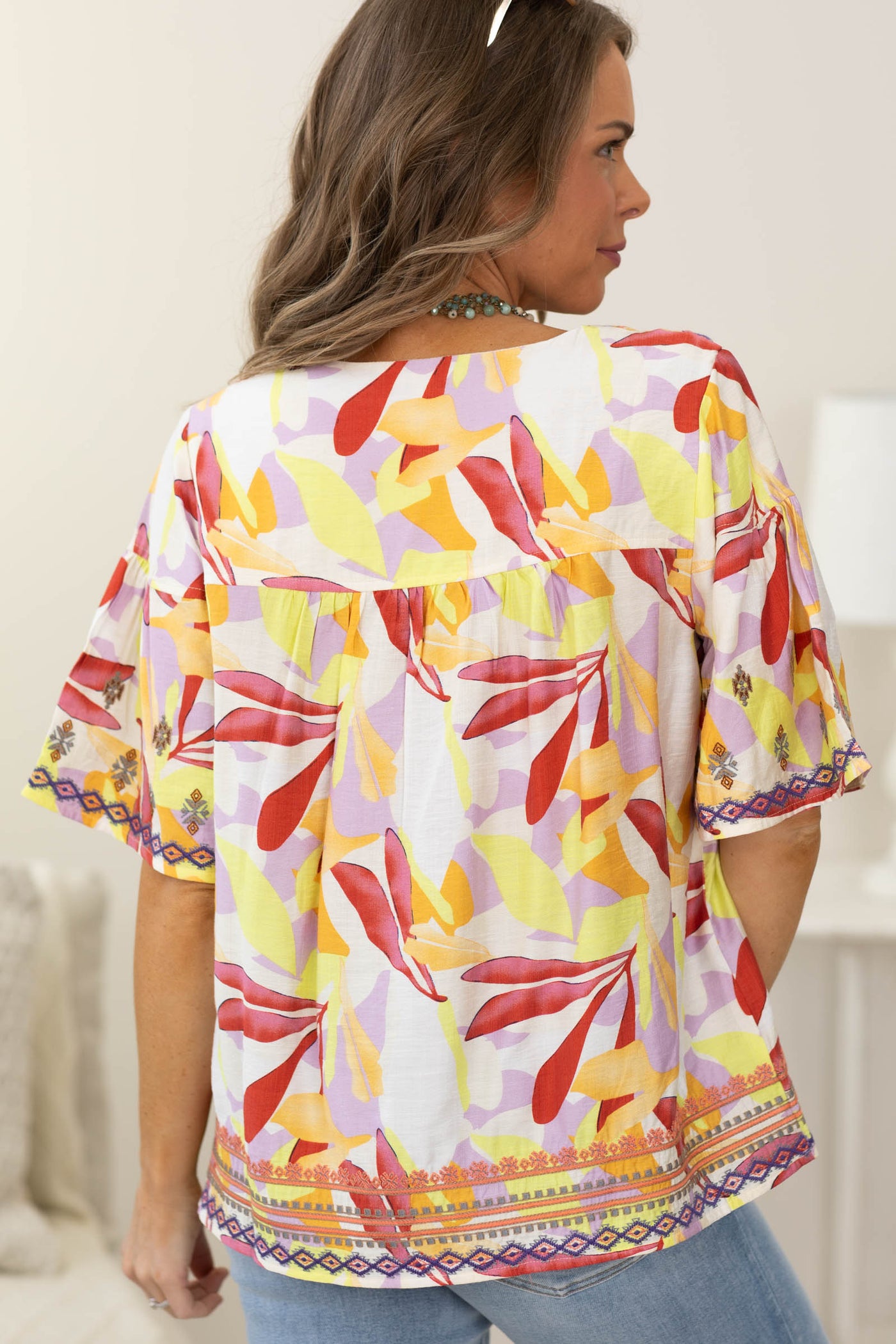 Spicy Lemon Short Sleeve Printed Woven Top