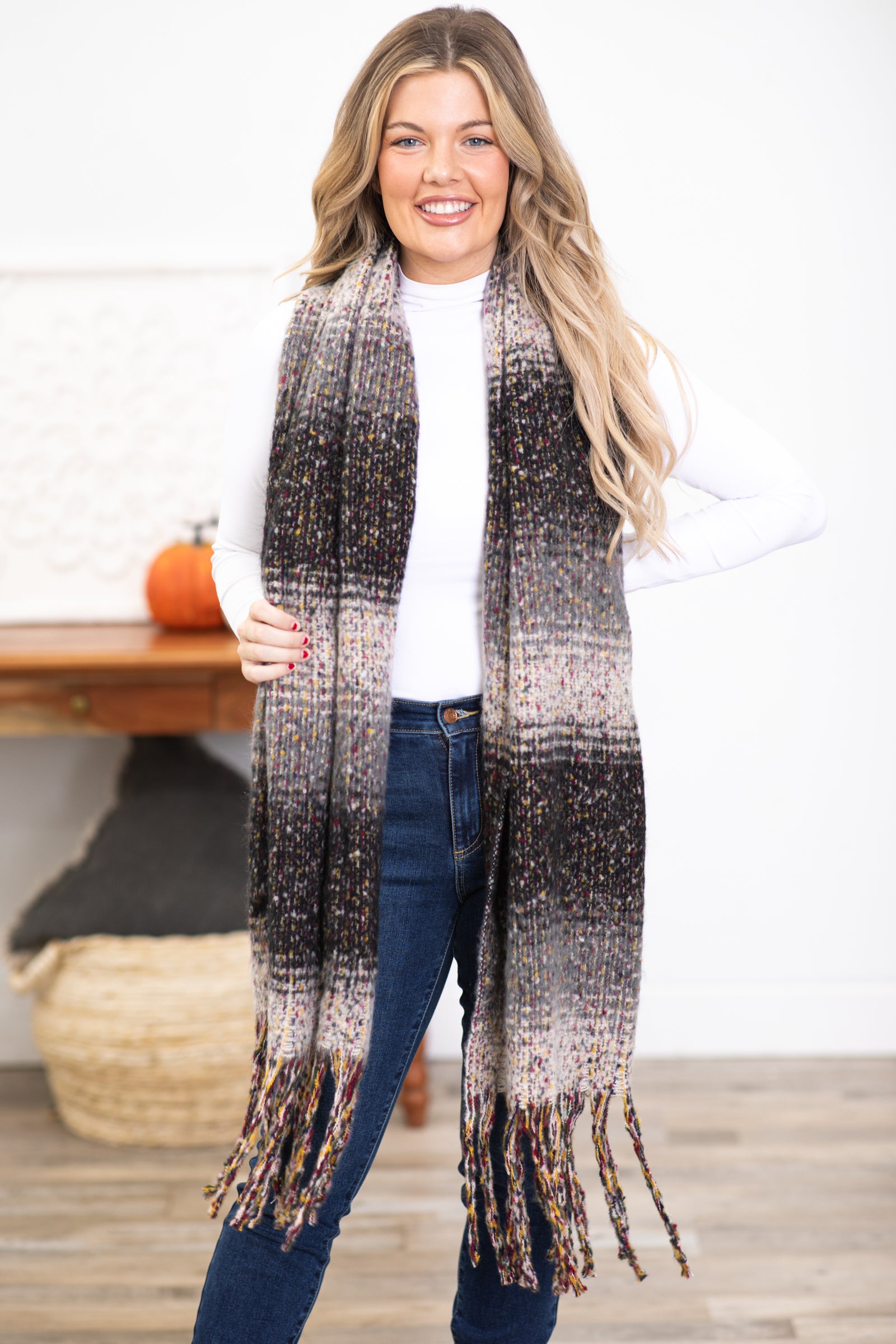 Black and Grey Ombre Long Blanket Scarf
