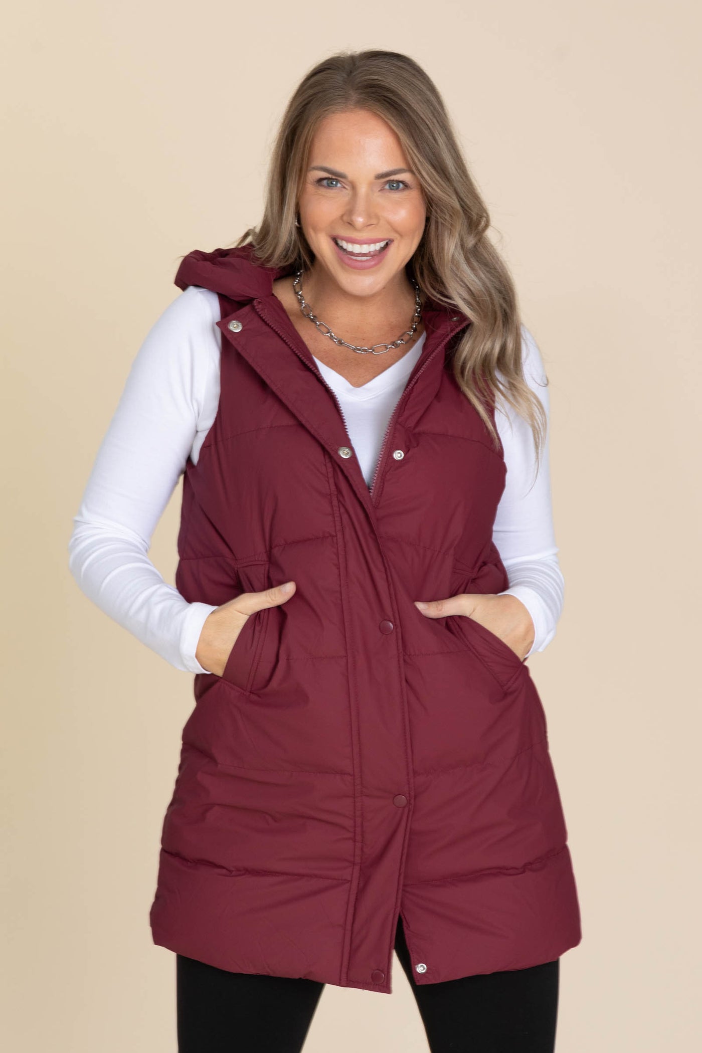 Hooded Long Quilted Puffer Vests