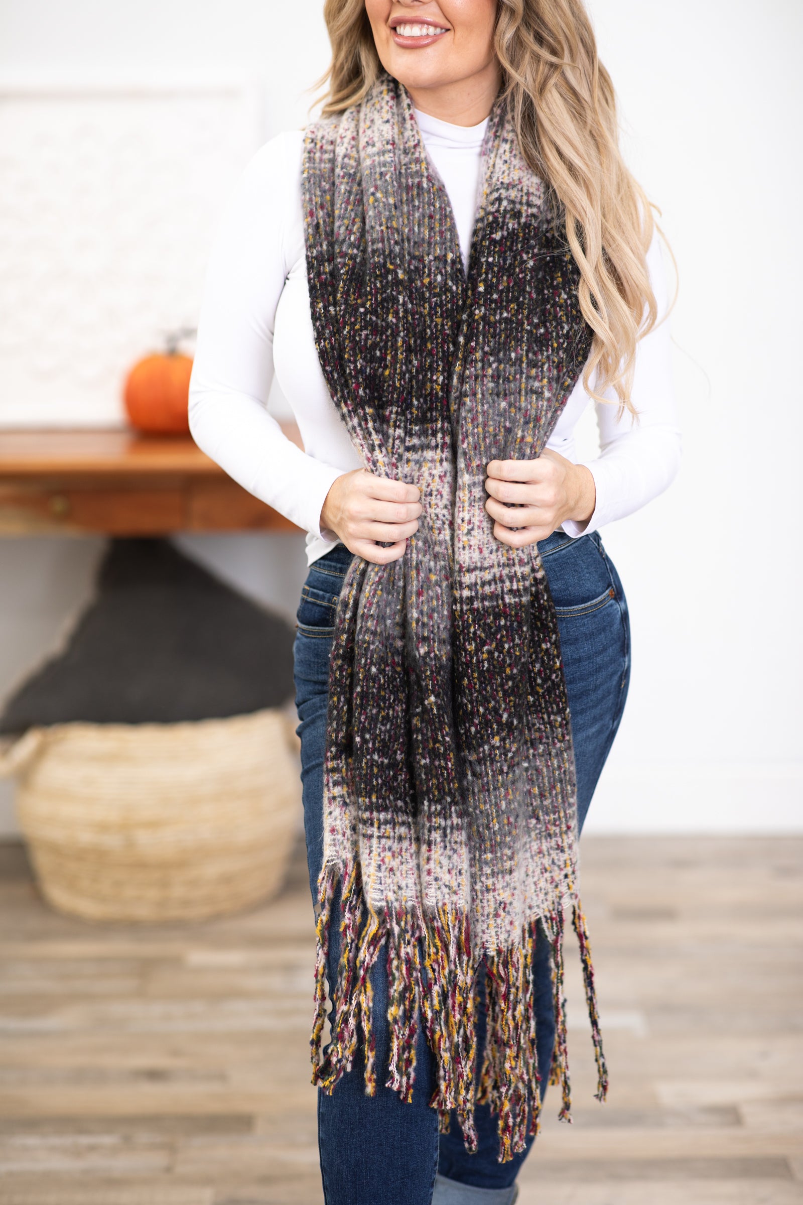 Black and Grey Ombre Long Blanket Scarf