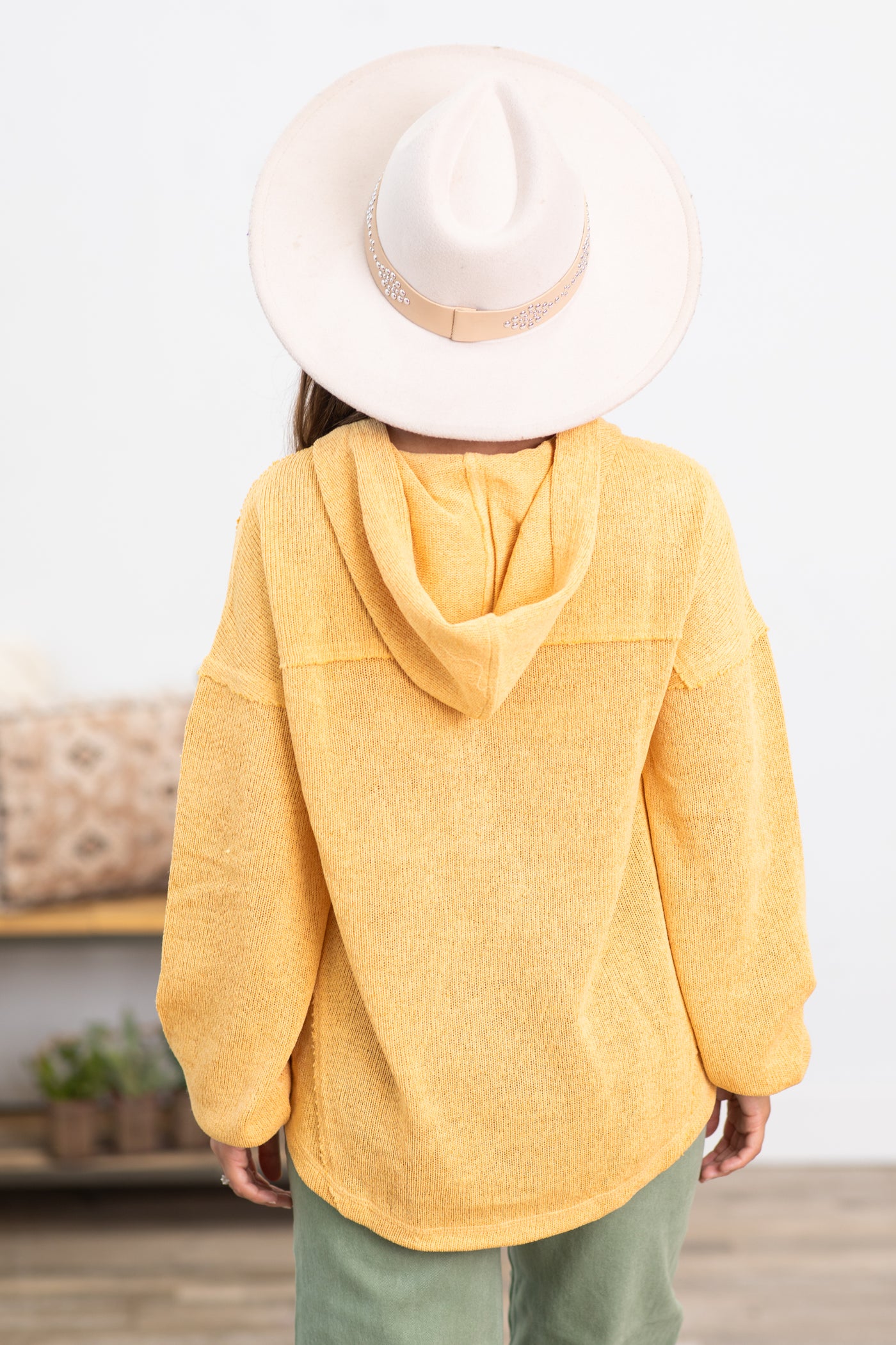 Mustard Melange Hooded Long Sleeve Top