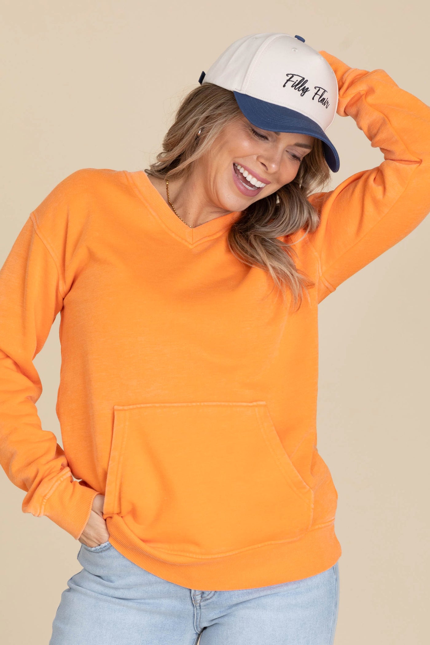 Pigment Dyed Cozy Campfire V-Neck Sweatshirt