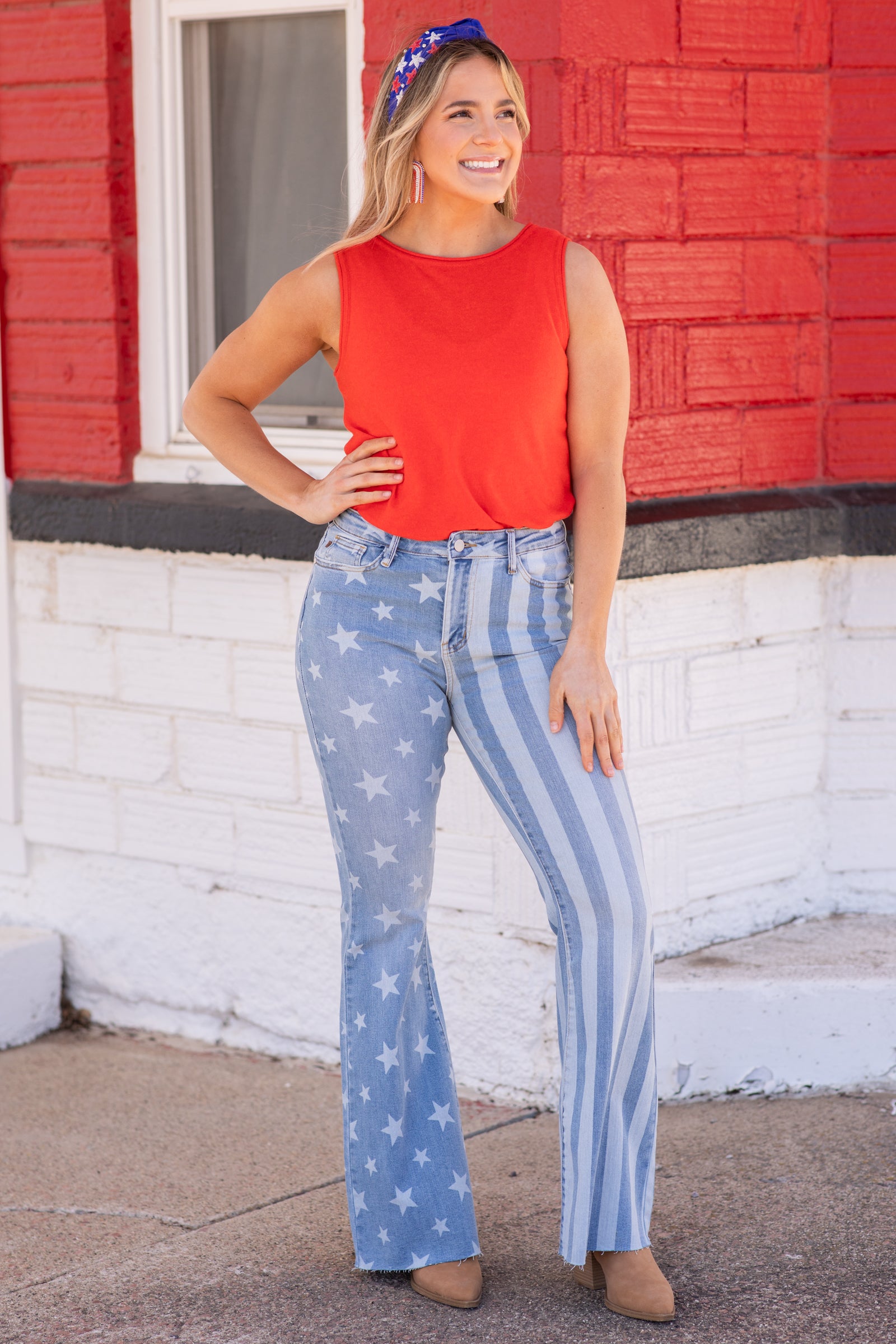 Judy Blue Stripes and Stars Flare Jeans