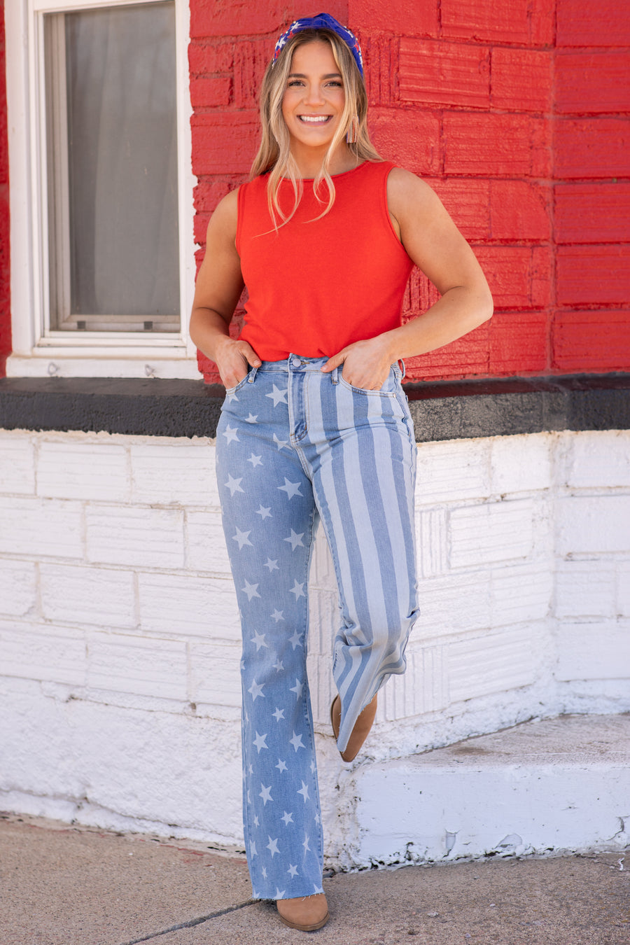 Judy Blue Stripes and Stars Flare Jeans