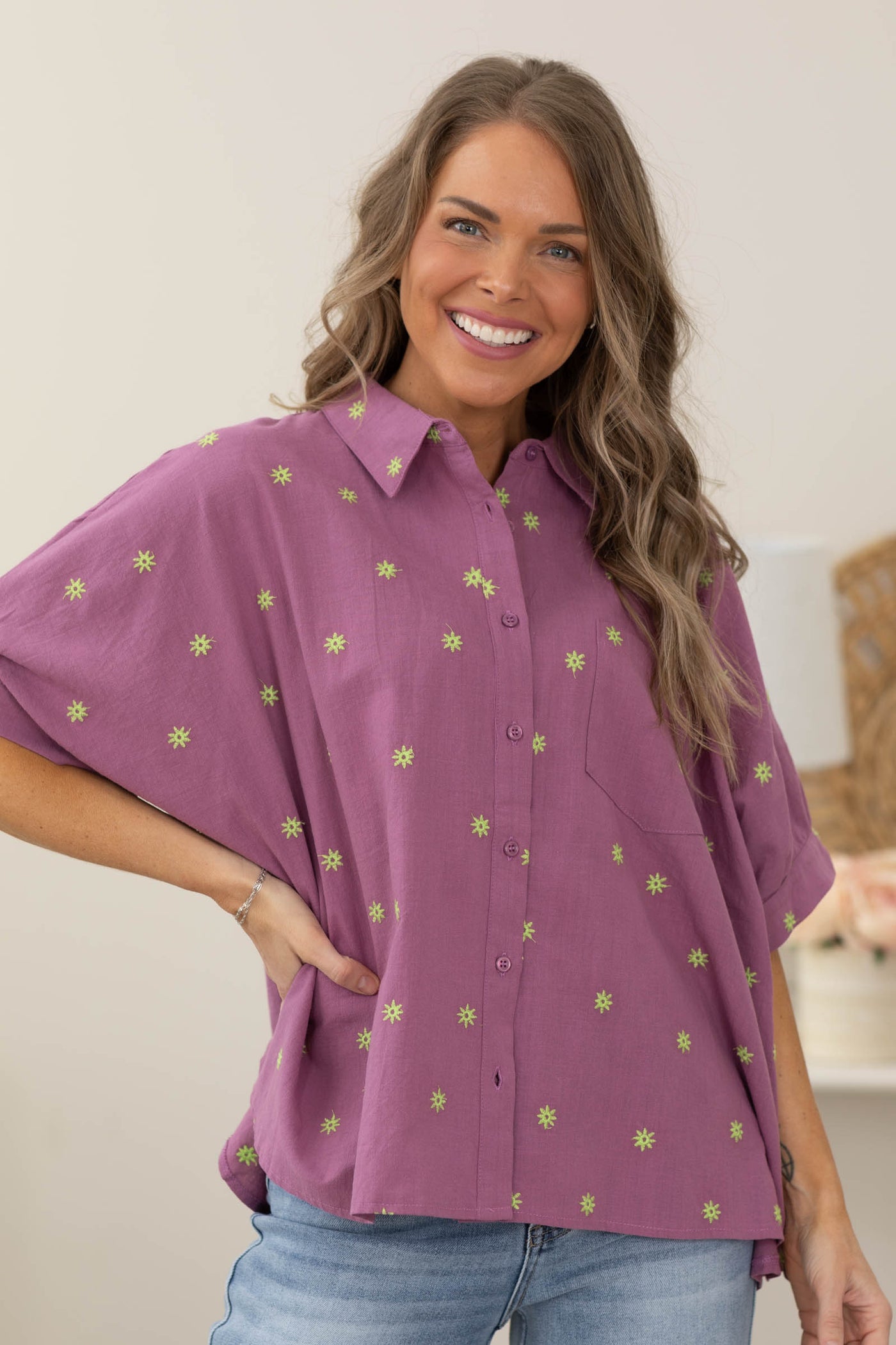 Mulberry Embroidery Detailing Linen Shirt- 100% Cotton
