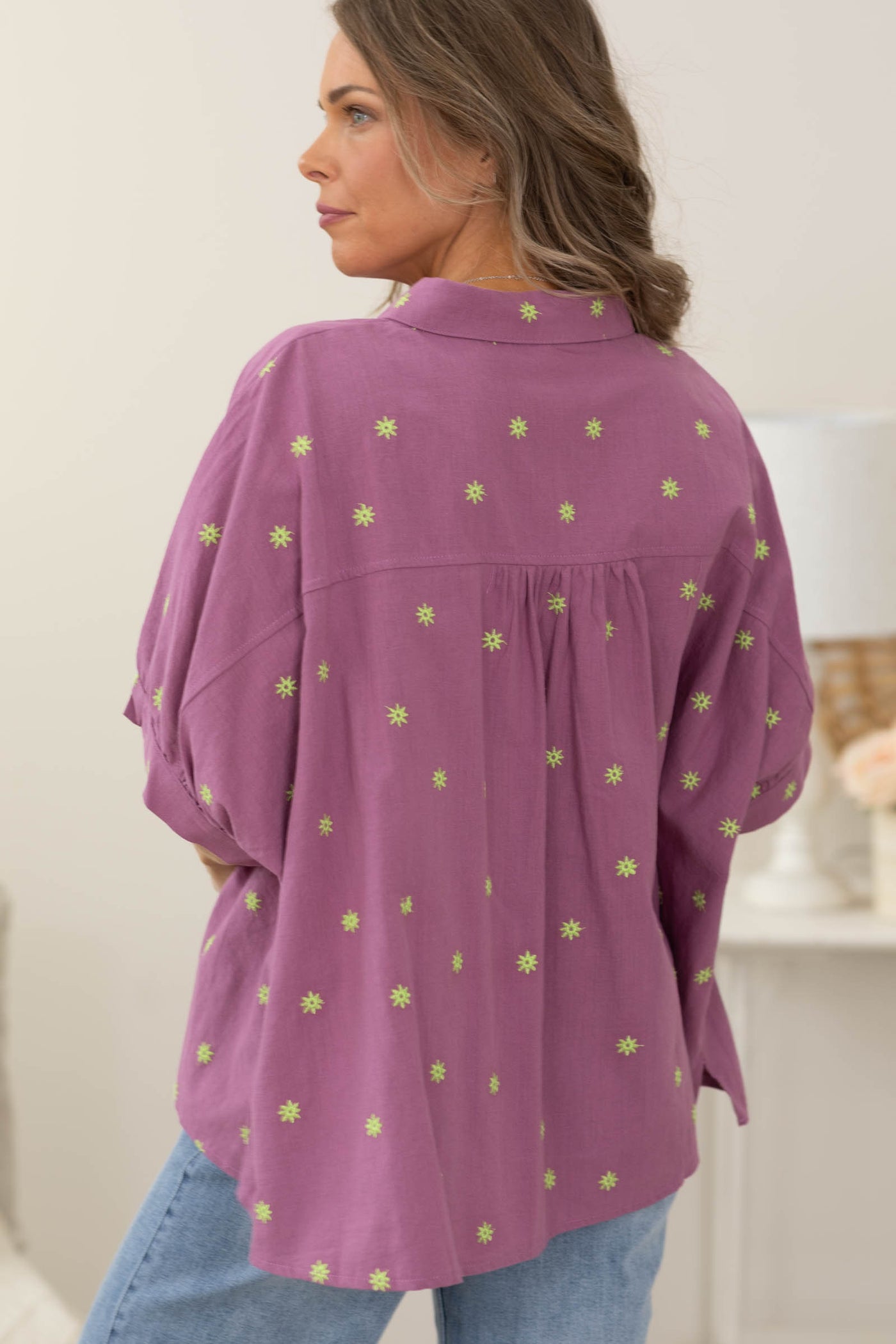Mulberry Embroidery Detailing Linen Shirt- 100% Cotton