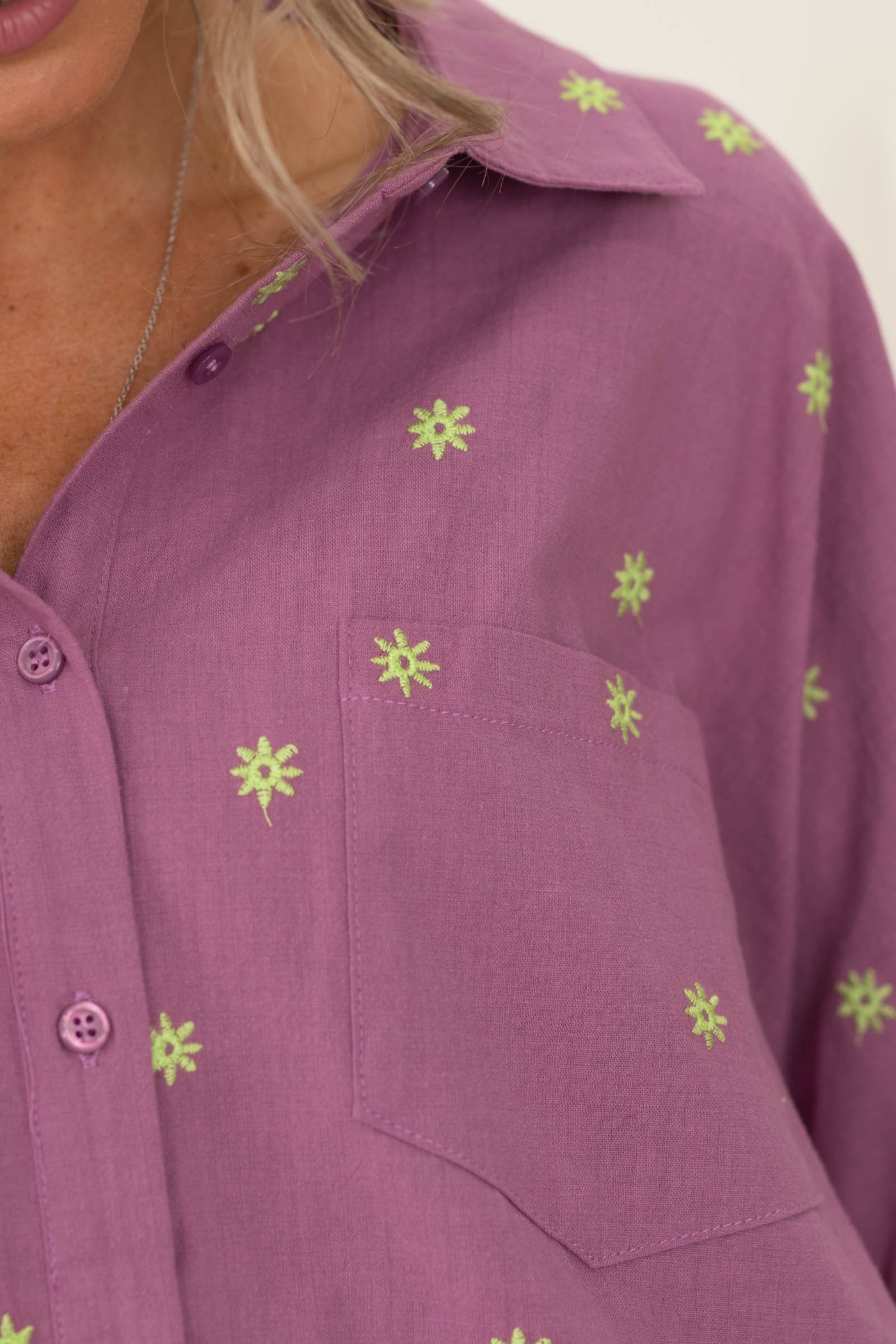 Mulberry Embroidery Detailing Linen Shirt- 100% Cotton