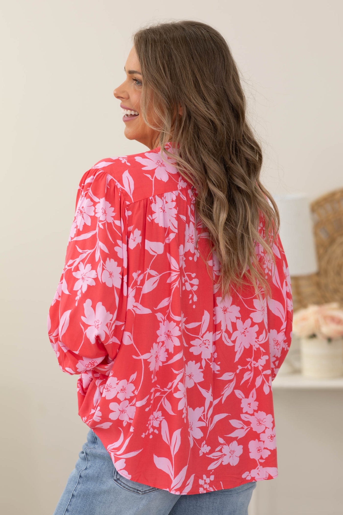 Pink Dolman Button Down Loose Woven Top