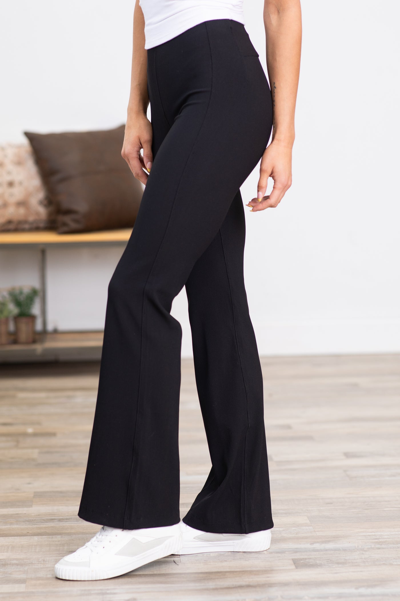 Black Ribbed Pull On Pants