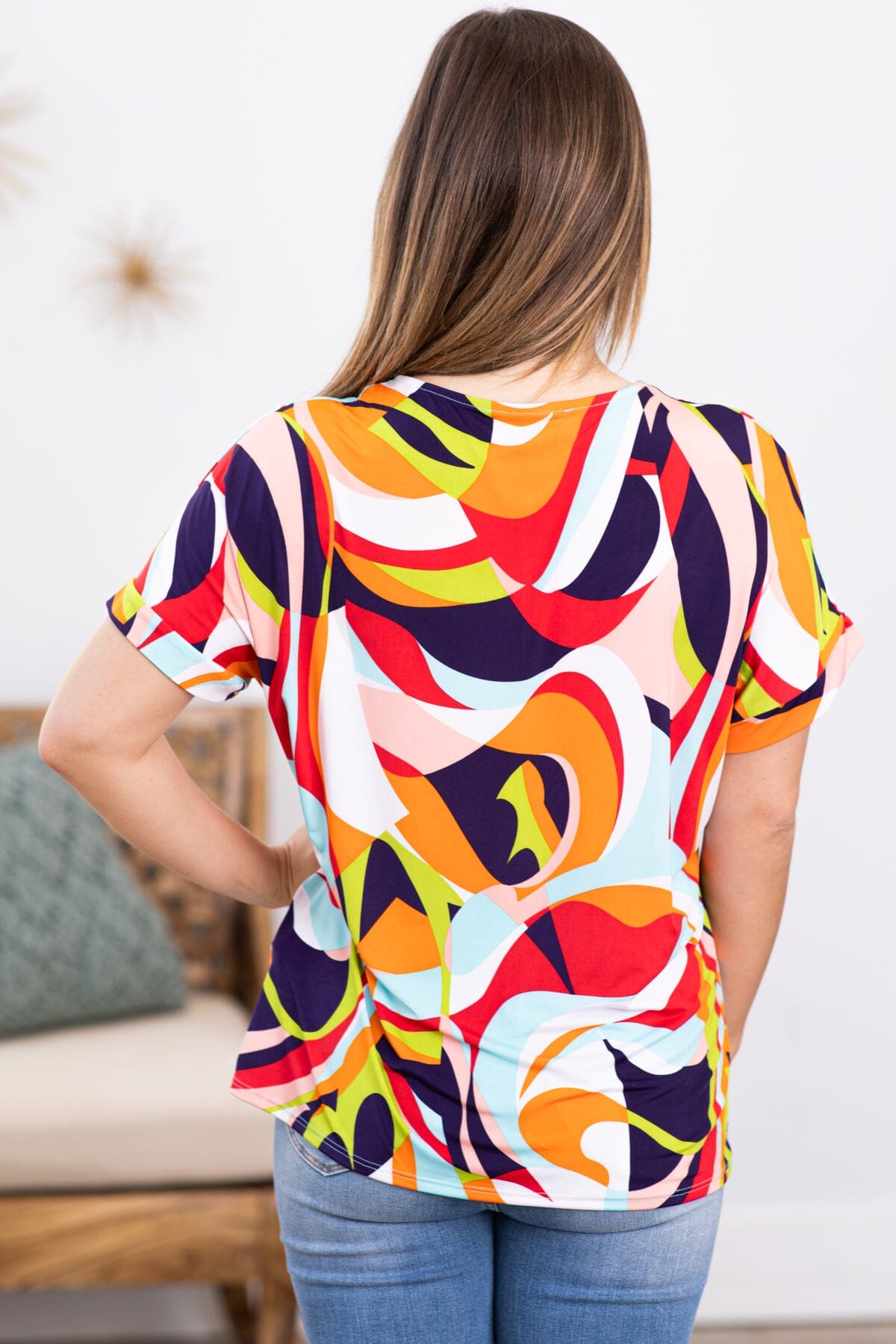 Orange and Pink Multicolor Abstract Print Top - Filly Flair