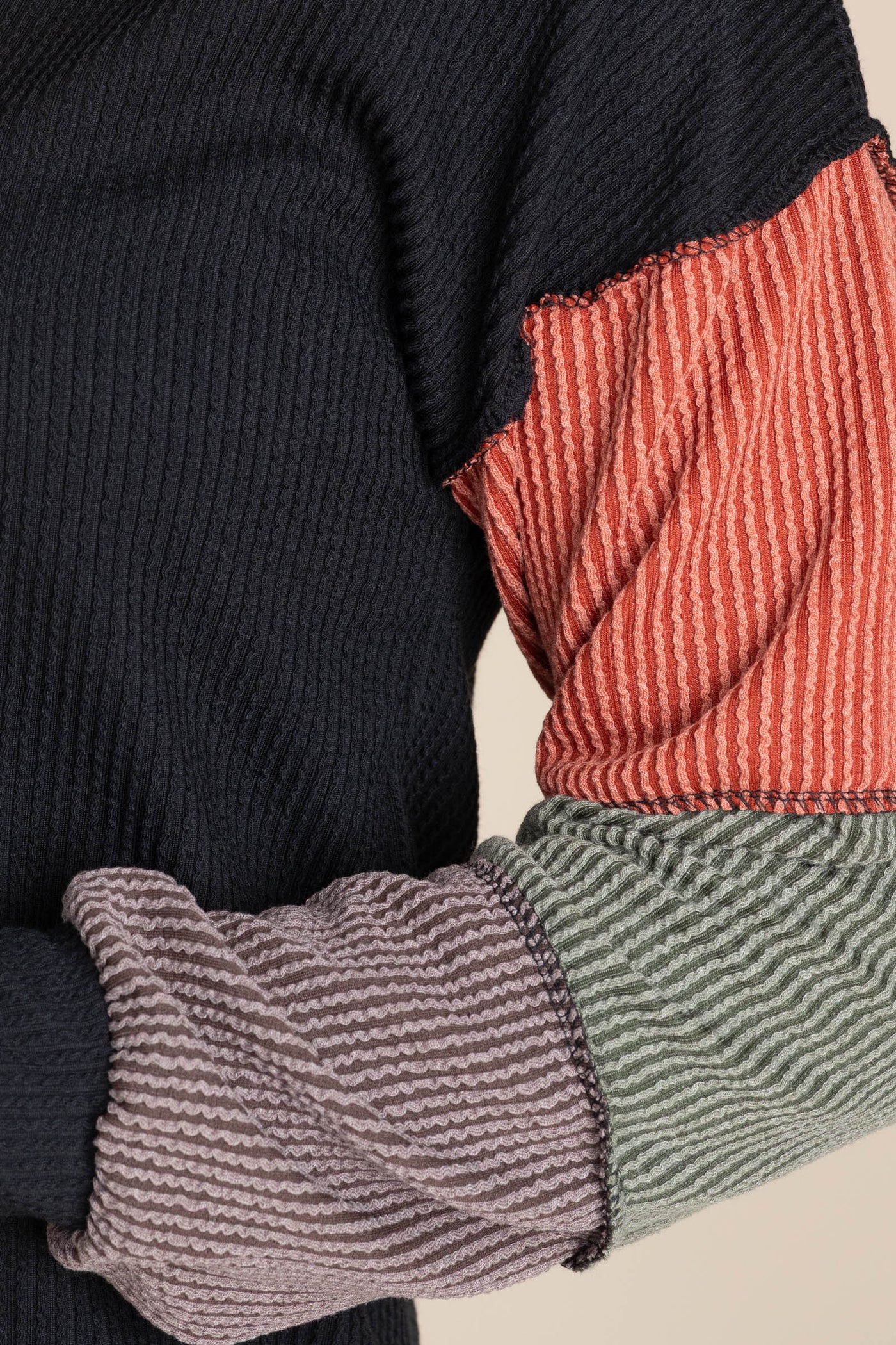 Black Ribbed Colorblock Sleeve Knit Top