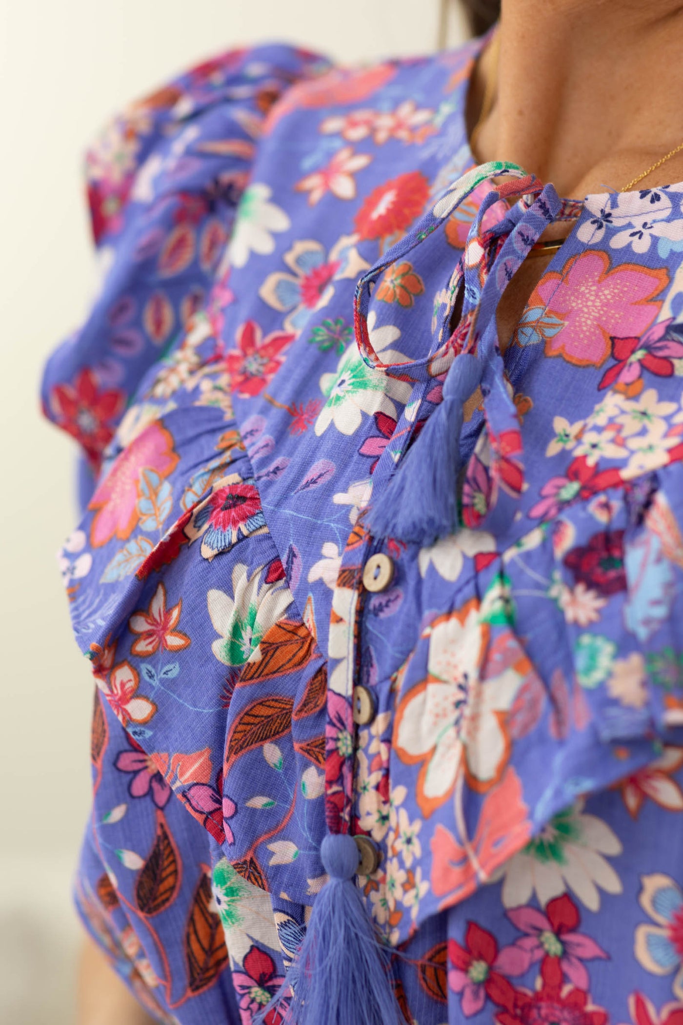 Violet Printed Floral Blossom Tiered Dress