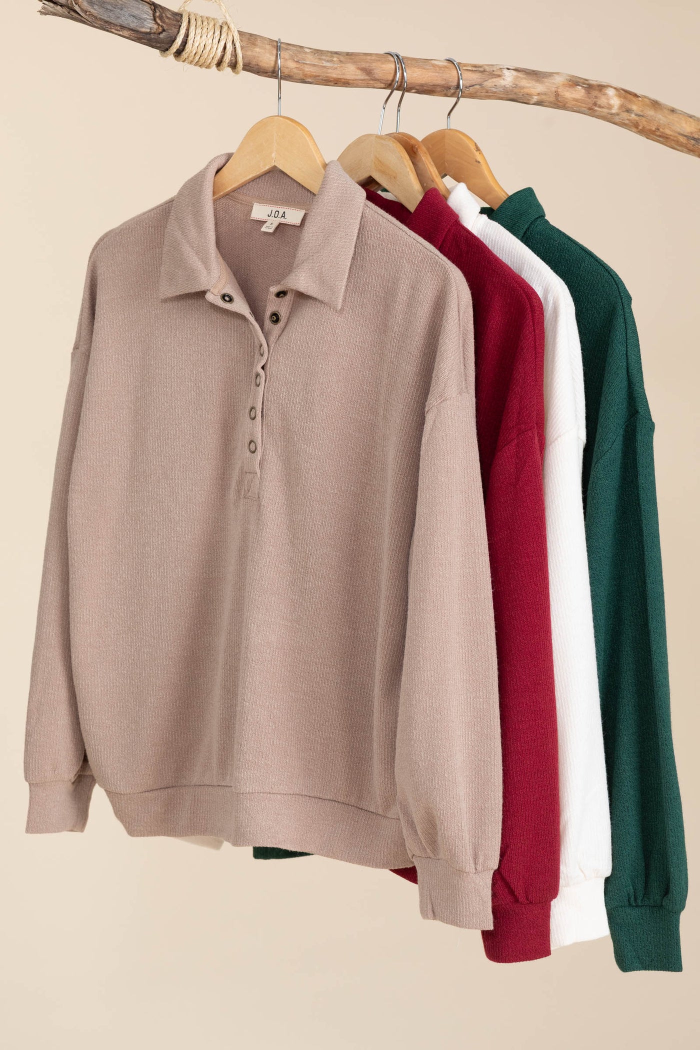 Collared Half Snap Button Long Sleeve Knit Top