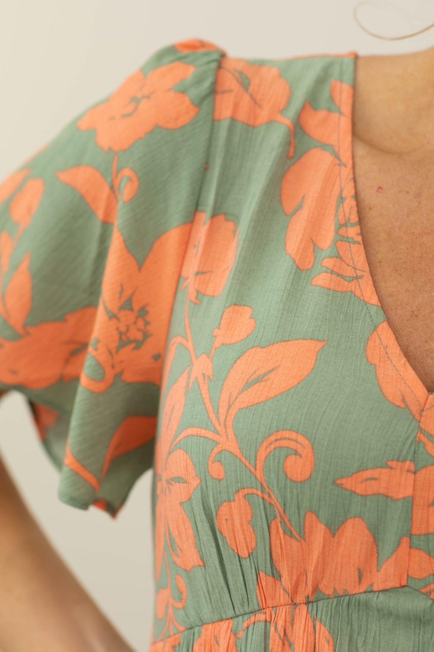 Sage And Orange Printed Woven Midi Dress