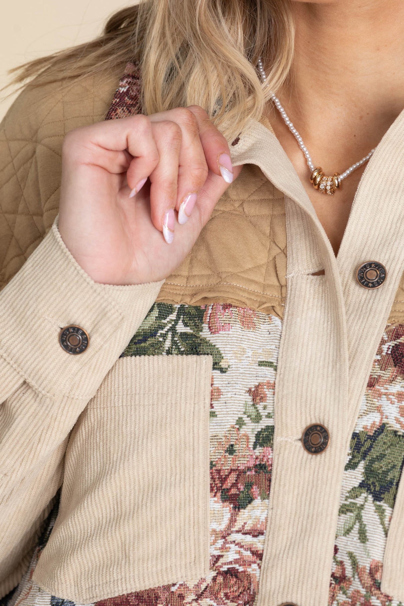 Taupe Colorblock Patchwork Floral Jacket