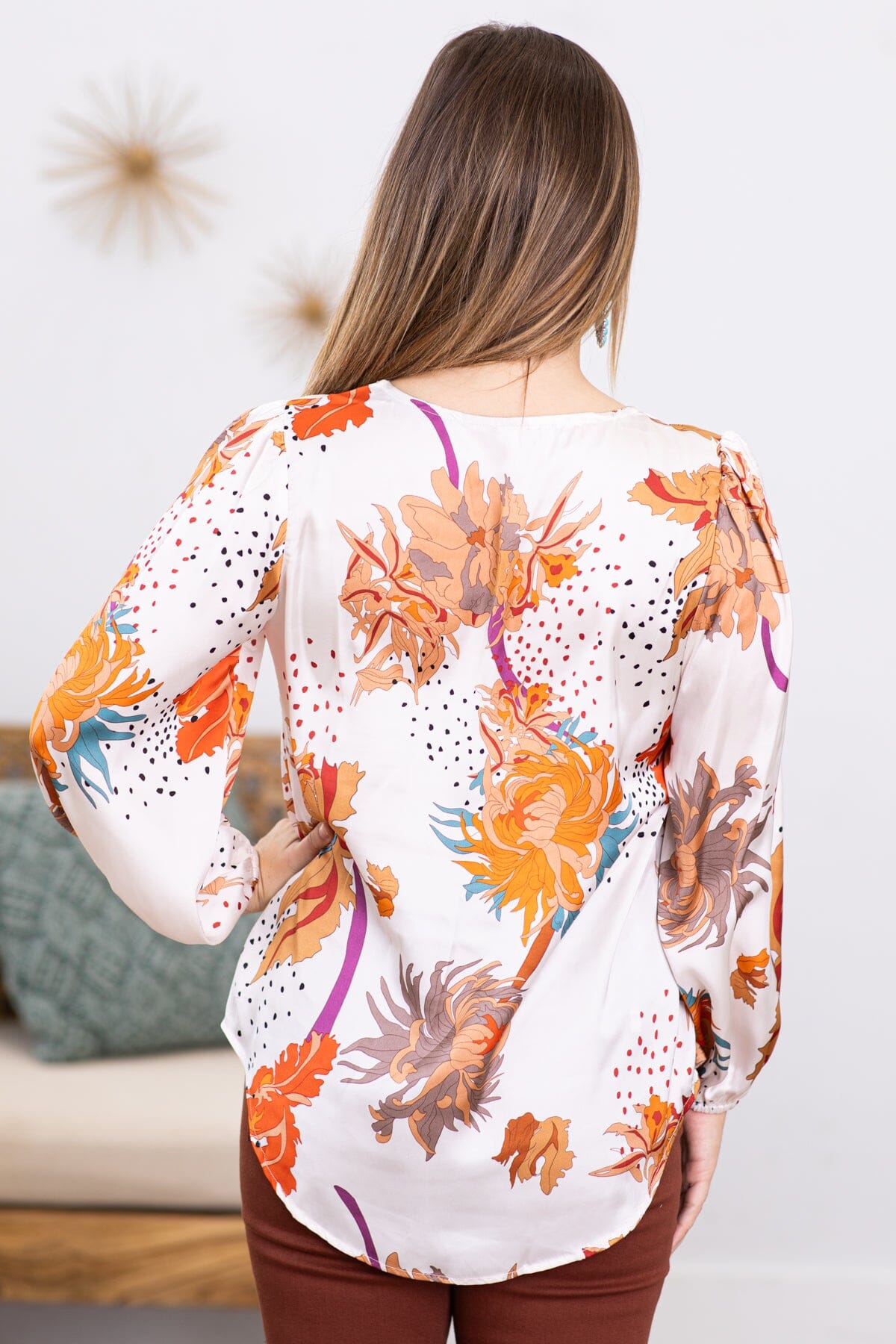 Off White and Copper Floral Print Top - Filly Flair