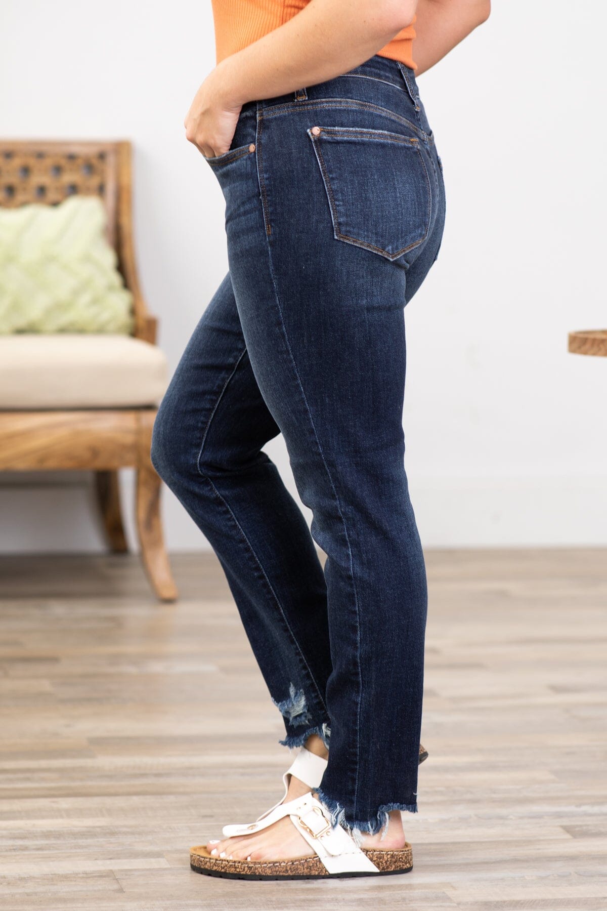 Judy Blue Dark Wash Fray Hem Skinny Jeans - Filly Flair