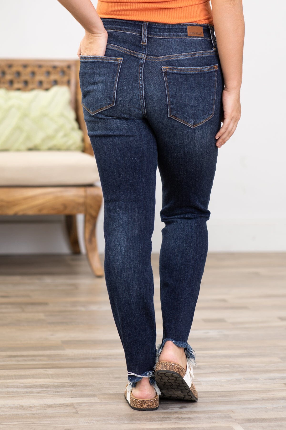 Judy Blue Dark Wash Fray Hem Skinny Jeans - Filly Flair