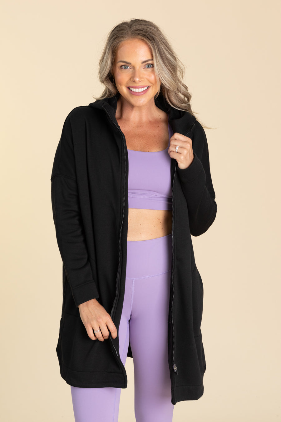 Longline Zip-Up Jackets With Hoodie