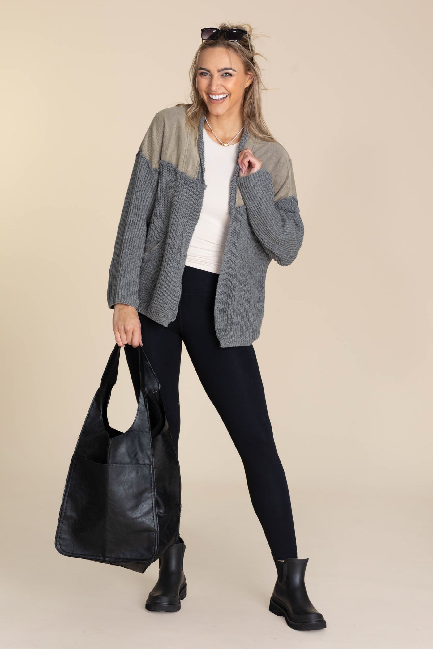 Washed French Terry Cable Knit Cardigans