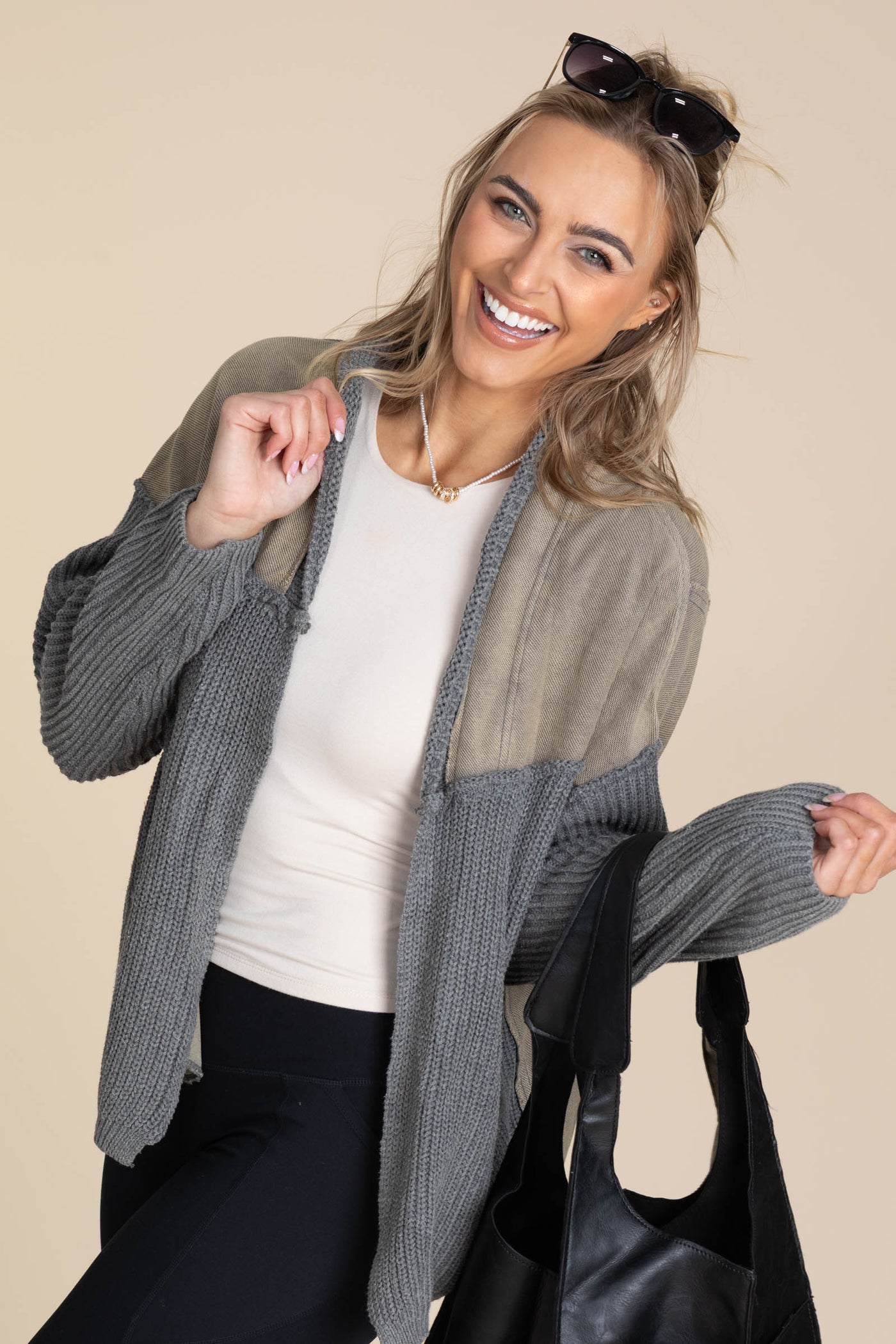 Washed French Terry Cable Knit Cardigans