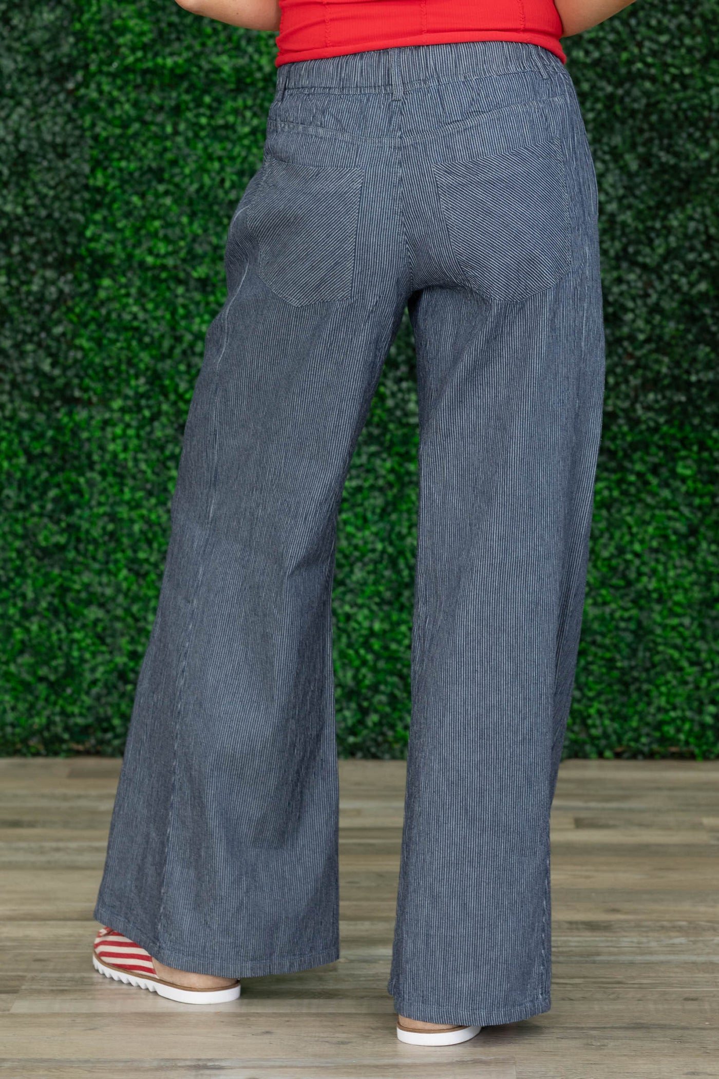 Navy Relaxed Fit Striped Wide Leg Pants