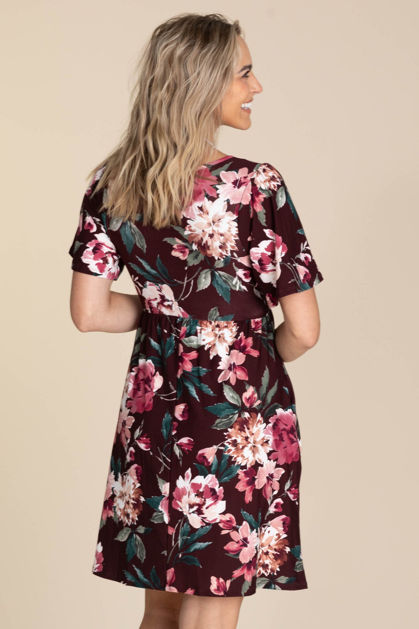 Soft Brushed V-Neck Knit Floral Dresses