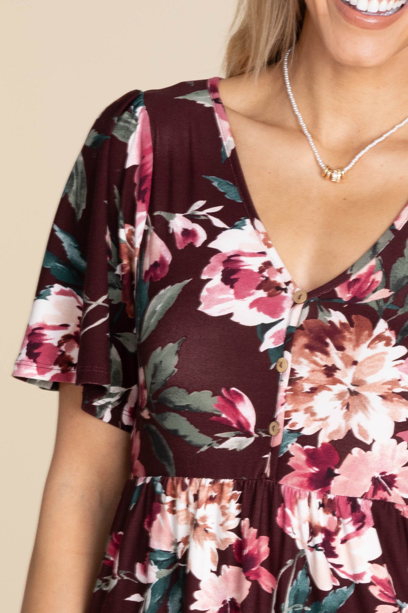 Soft Brushed V-Neck Knit Floral Dresses