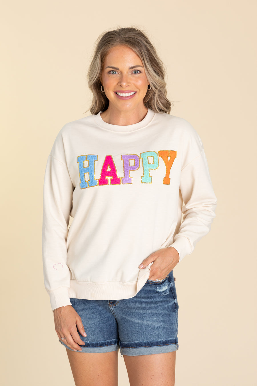Happy Patch Pullover Knit Top