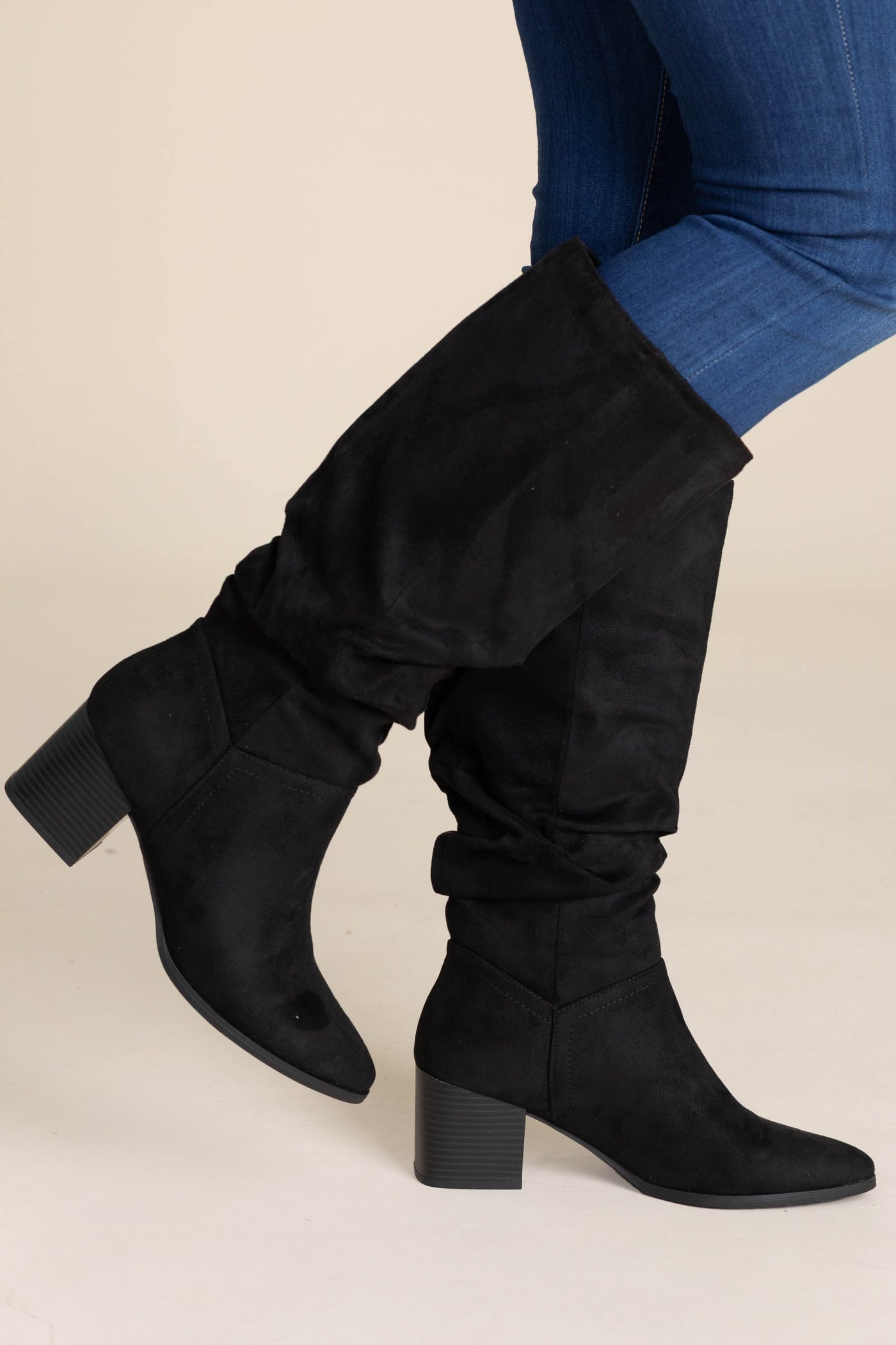 Micro Suede Pointed Tall Boots