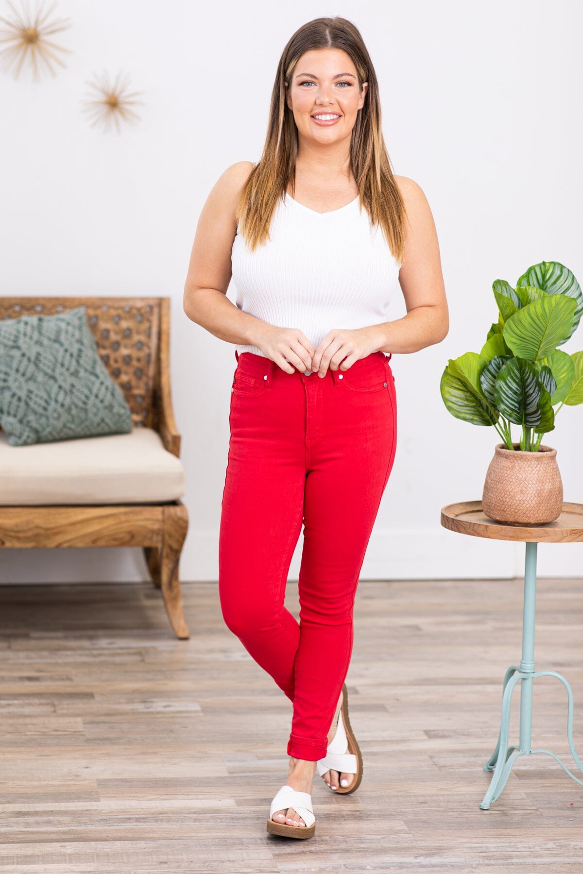 Judy Blue Red Tummy Control Skinny Jeans - Filly Flair