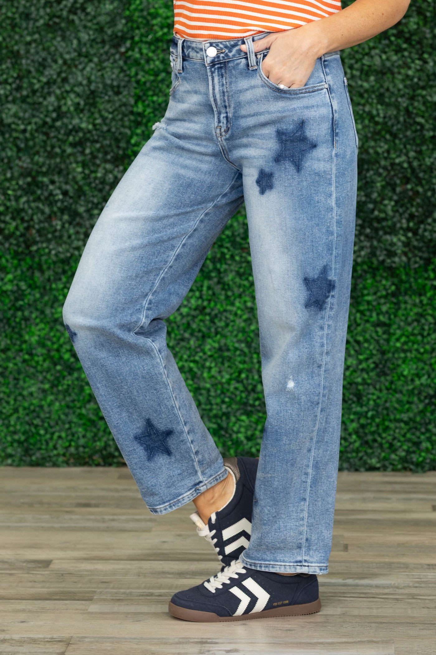 Risen Mid Rise Boyfriend Star Shadow Cuffed Jeans