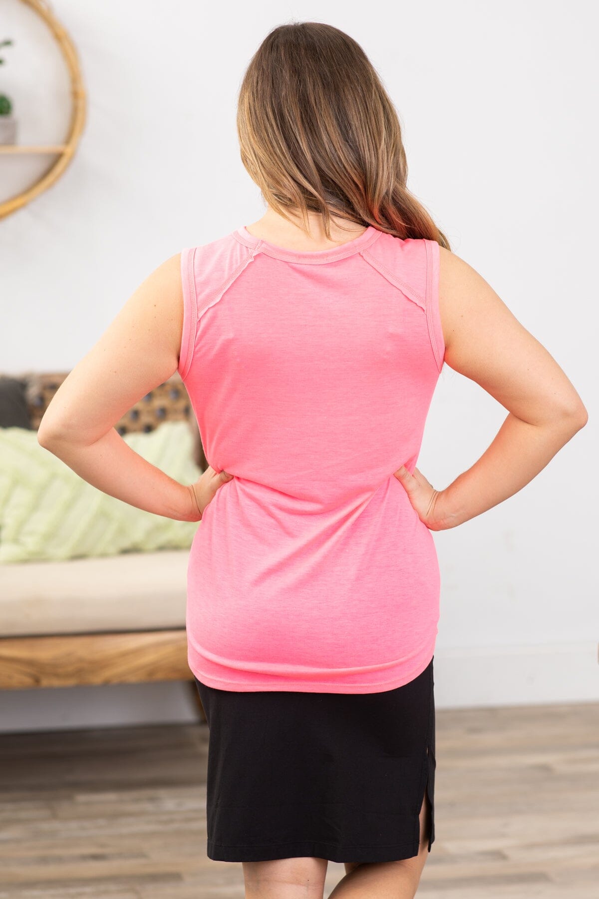 Hot Pink Tank With Contrast Stitch Detail - Filly Flair