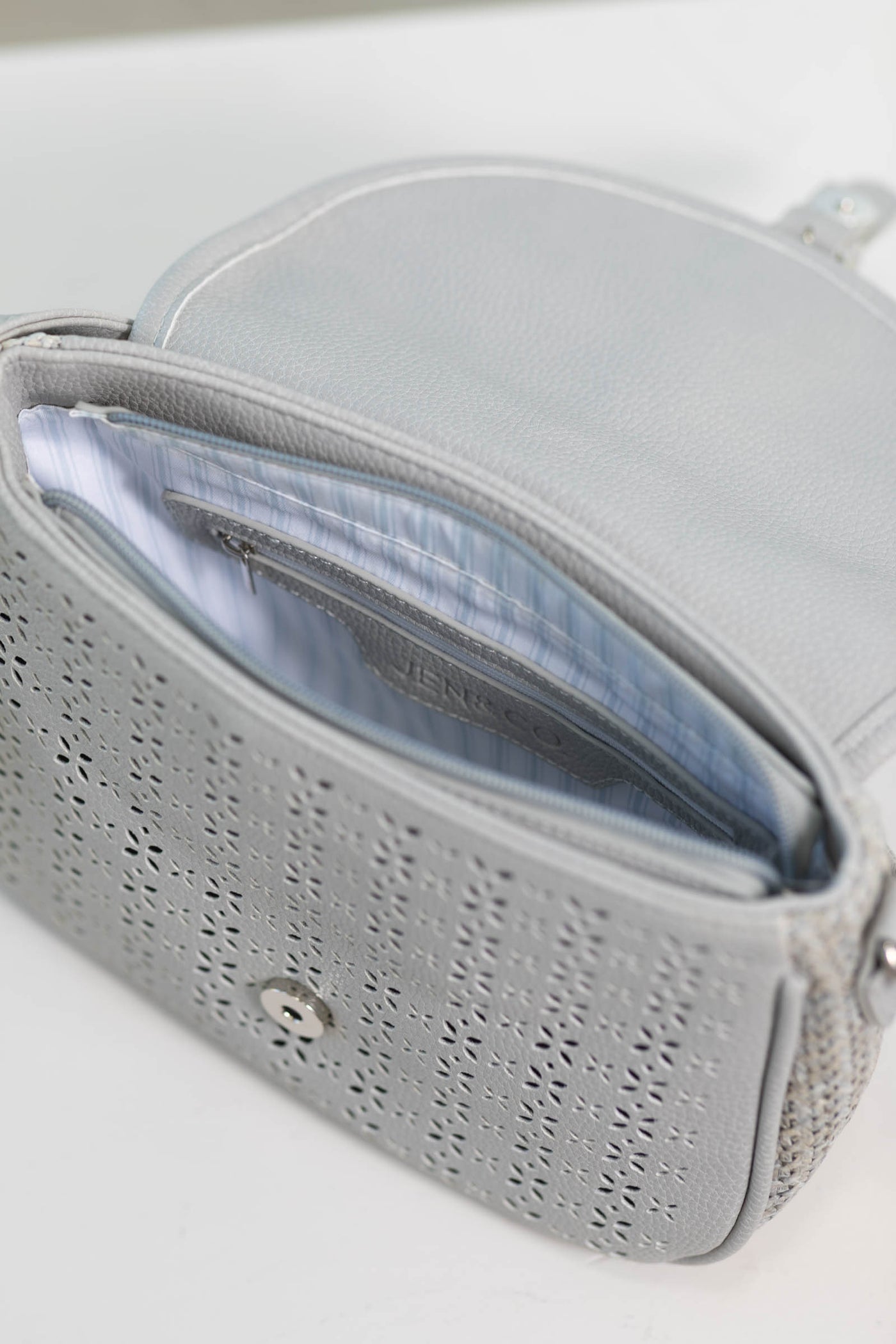 Grey Laser Cut Woven Crossbody Bag
