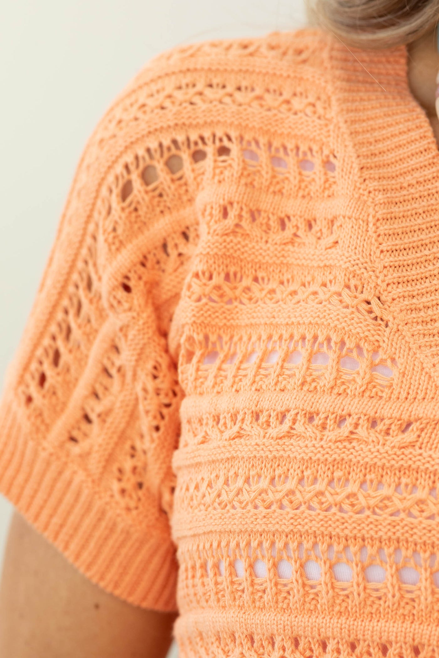 Staccato V-Neck Crochet Knit Sweater Tops