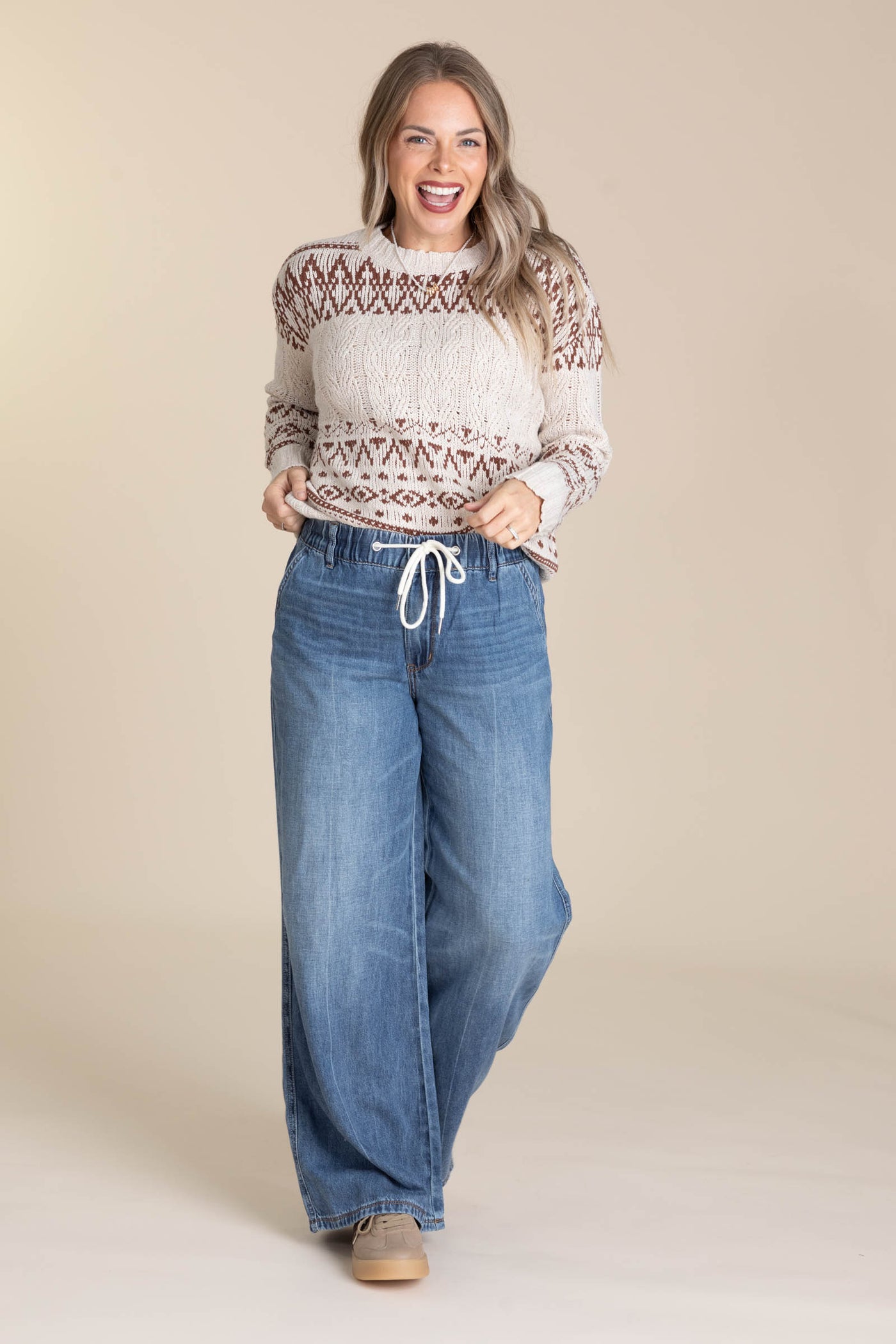 Brown Ultra Cozy Printed Cable Knit Sweater