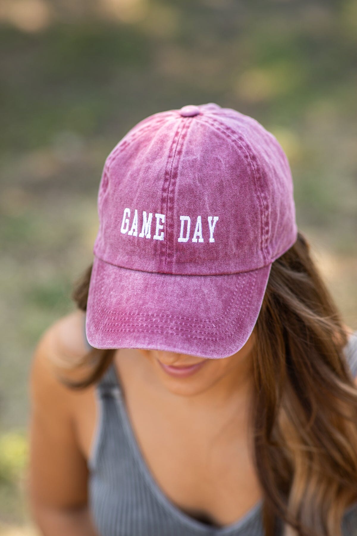 Burgundy Washed Game Day Baseball Hat - Filly Flair
