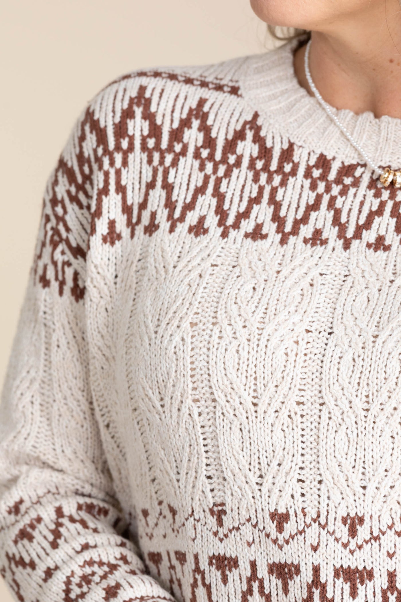 Brown Ultra Cozy Printed Cable Knit Sweater