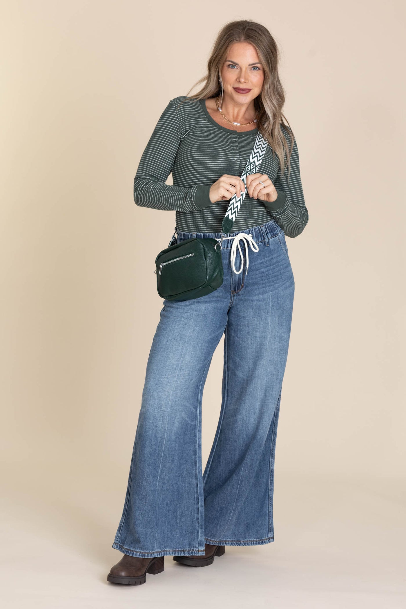 Stitched Thermal Henley Neck Knit Tops