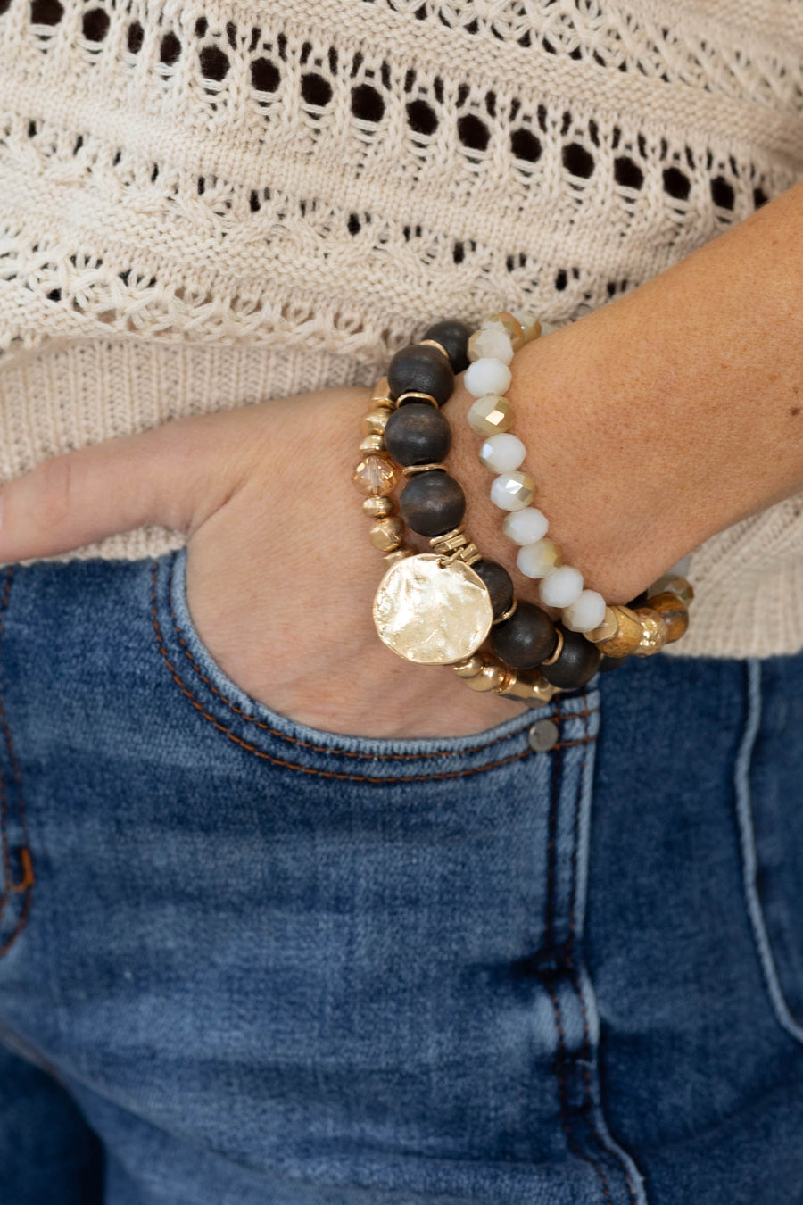 Set of Three Natural Stone Stretch Bracelets