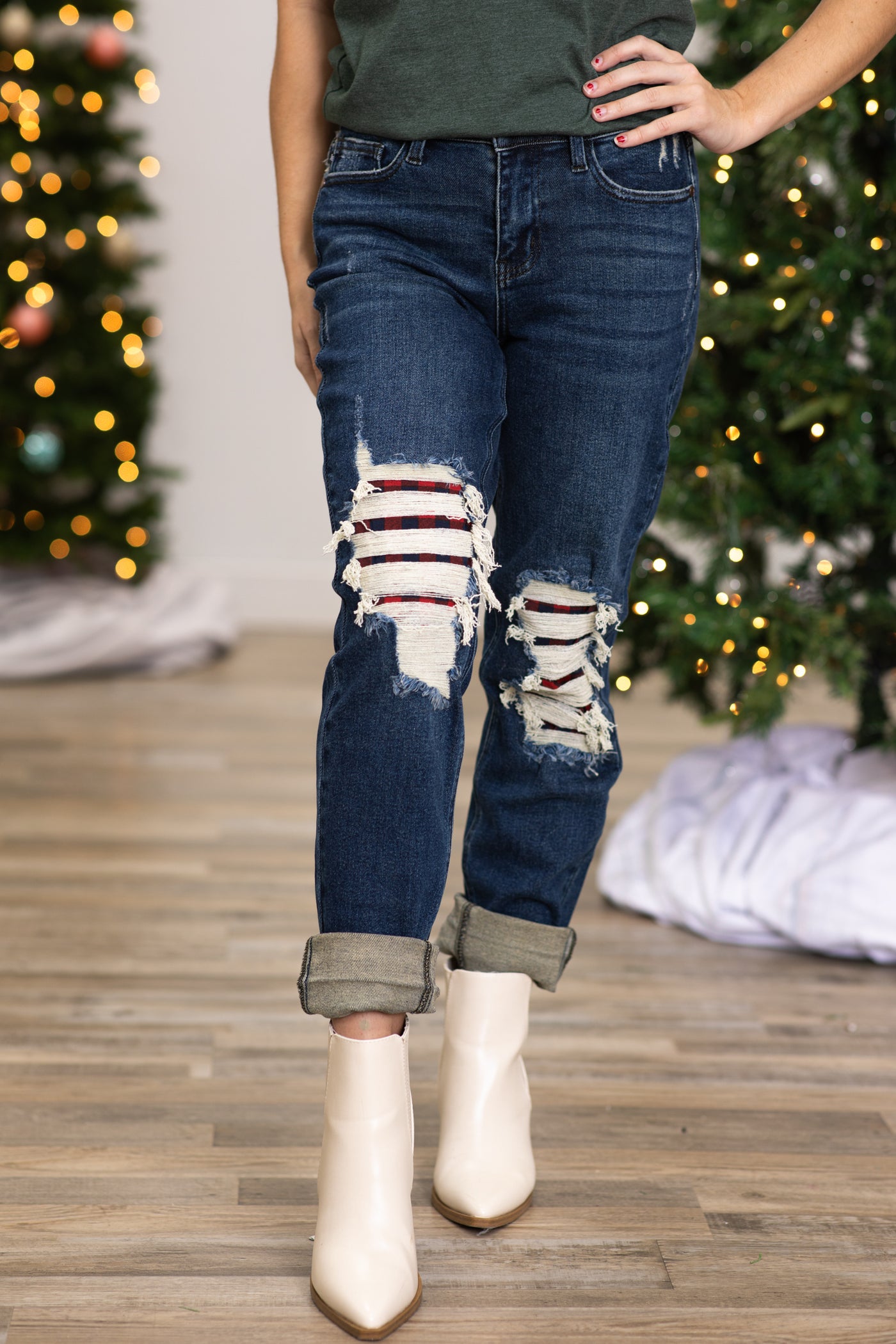 Judy Blue Distressed Jeans With Plaid Backing