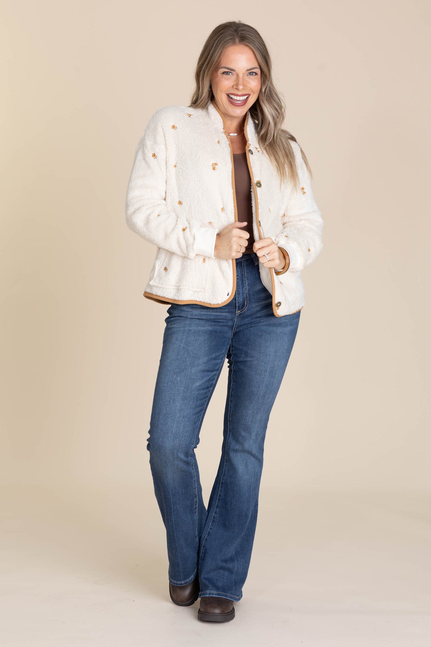 Cream With Camel Cabin Fleece Jacket