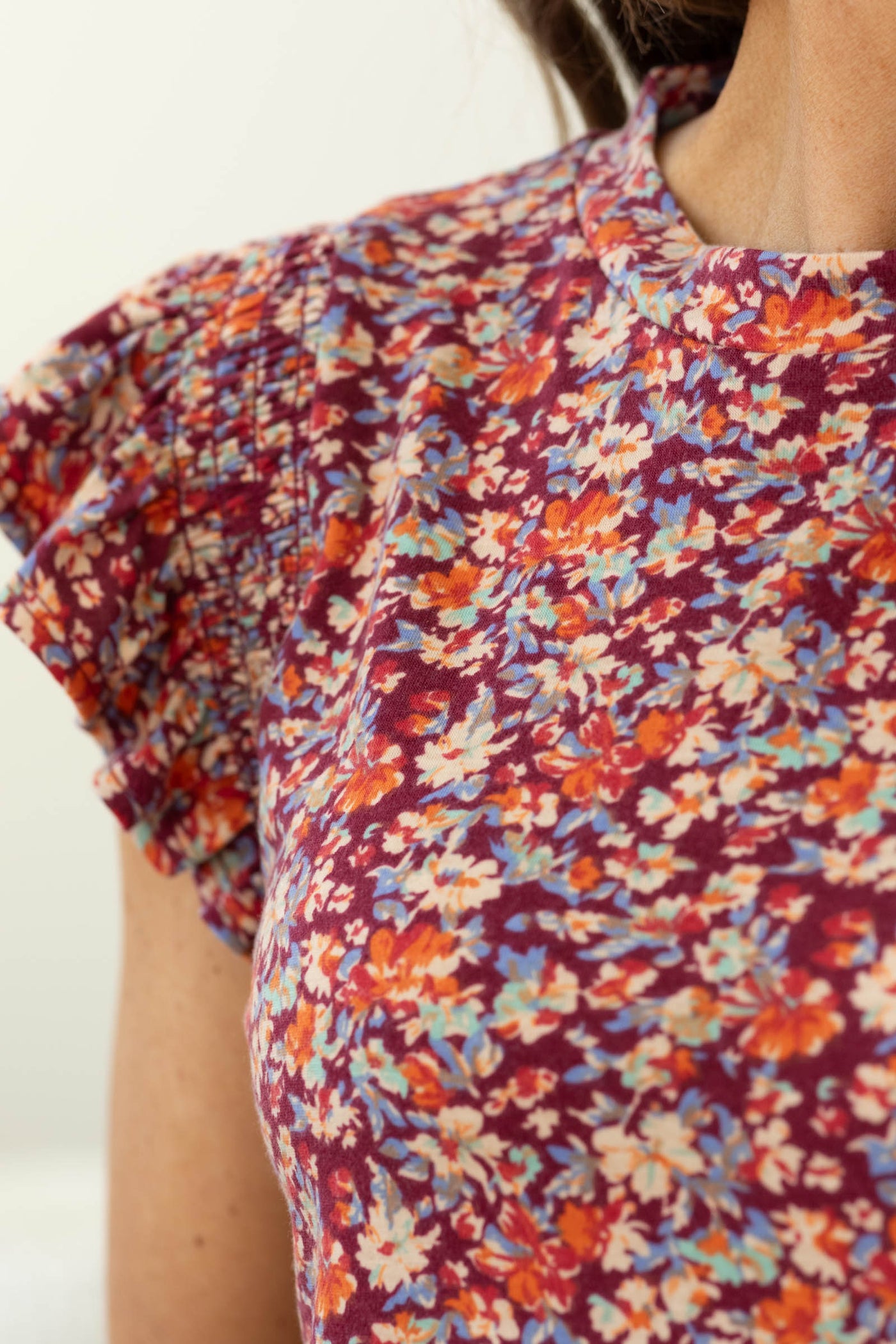 Floral Printed Flutter Sleeve Knit Tops